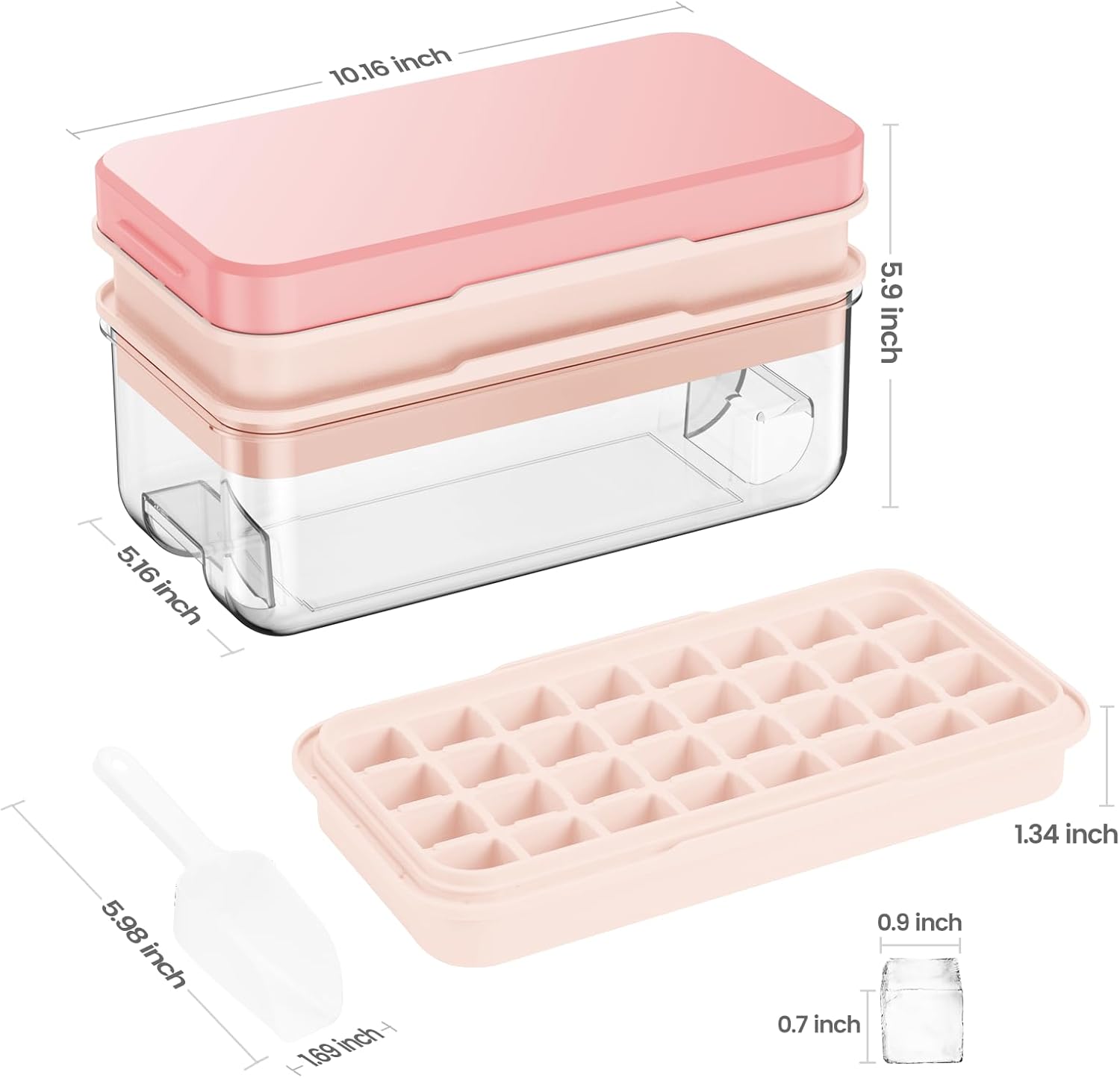 PHINOX Ice Cube Tray with Lid and Bin, Ice Trays for Freezer, Flexible Ice Cube Trays, Making 64