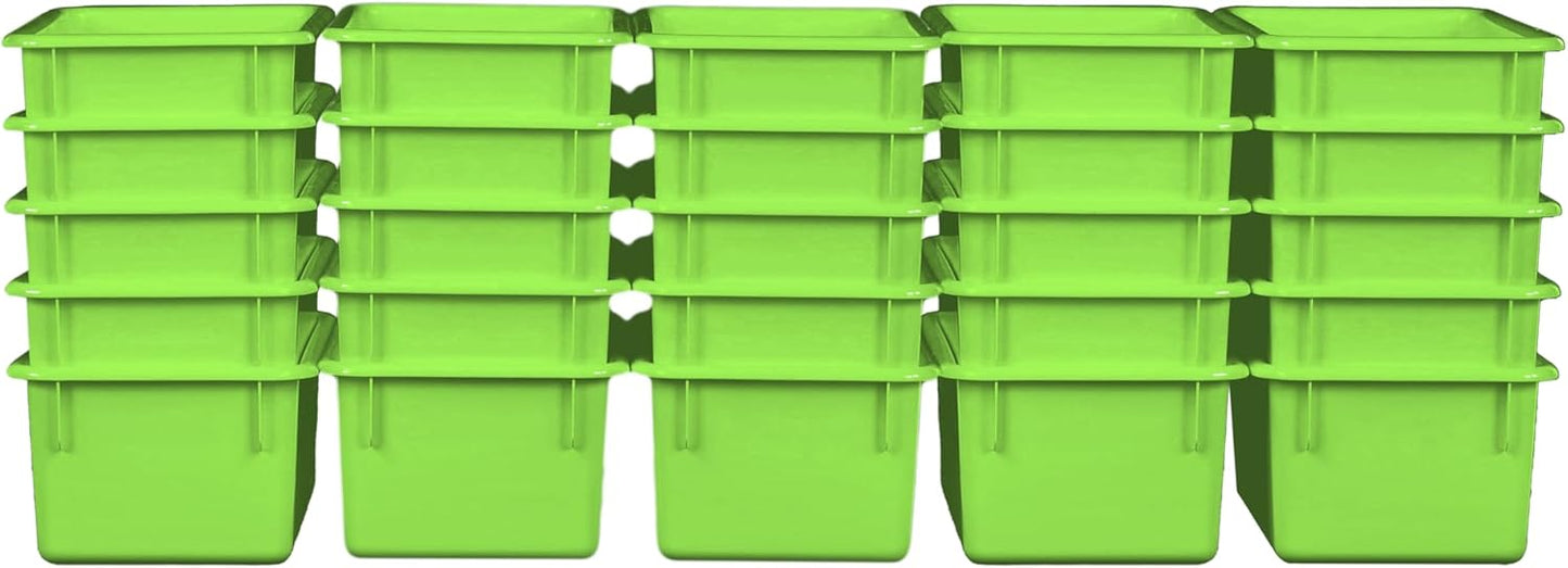 Wood Designs Cubby Storage Bin, Heavy Duty Plastic Containers for Kids Lime Green Cubby Tray Set of