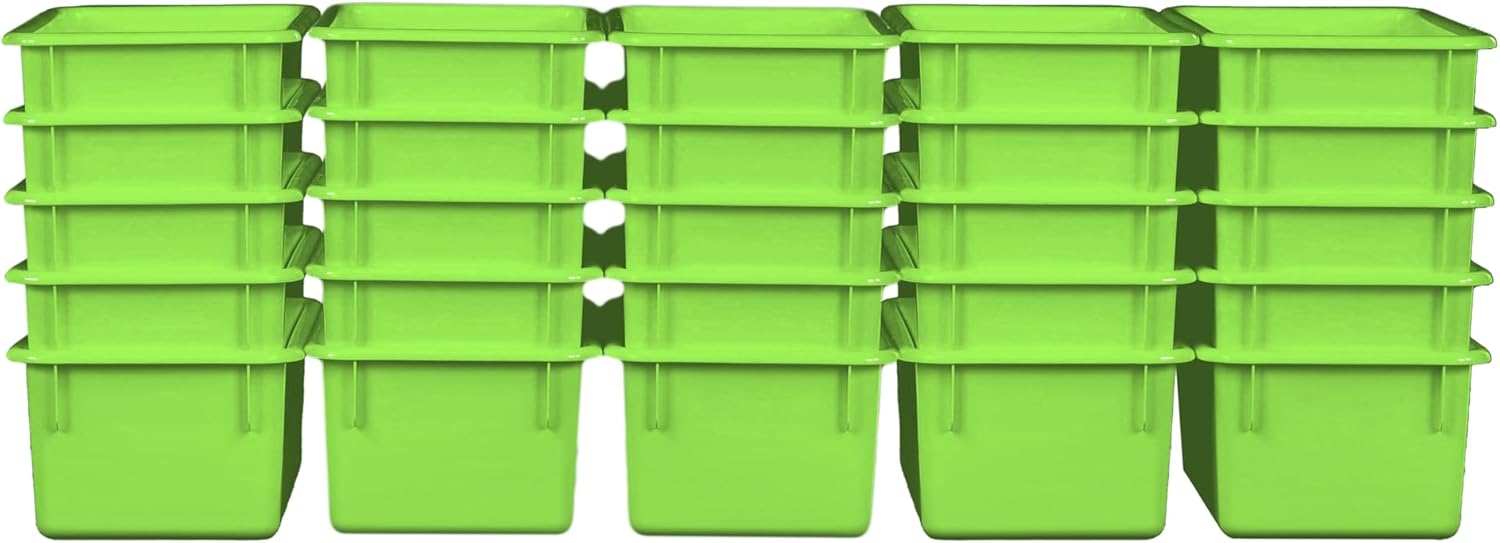 Wood Designs Cubby Storage Bin, Heavy Duty Plastic Containers for Kids Lime Green Cubby Tray Set of
