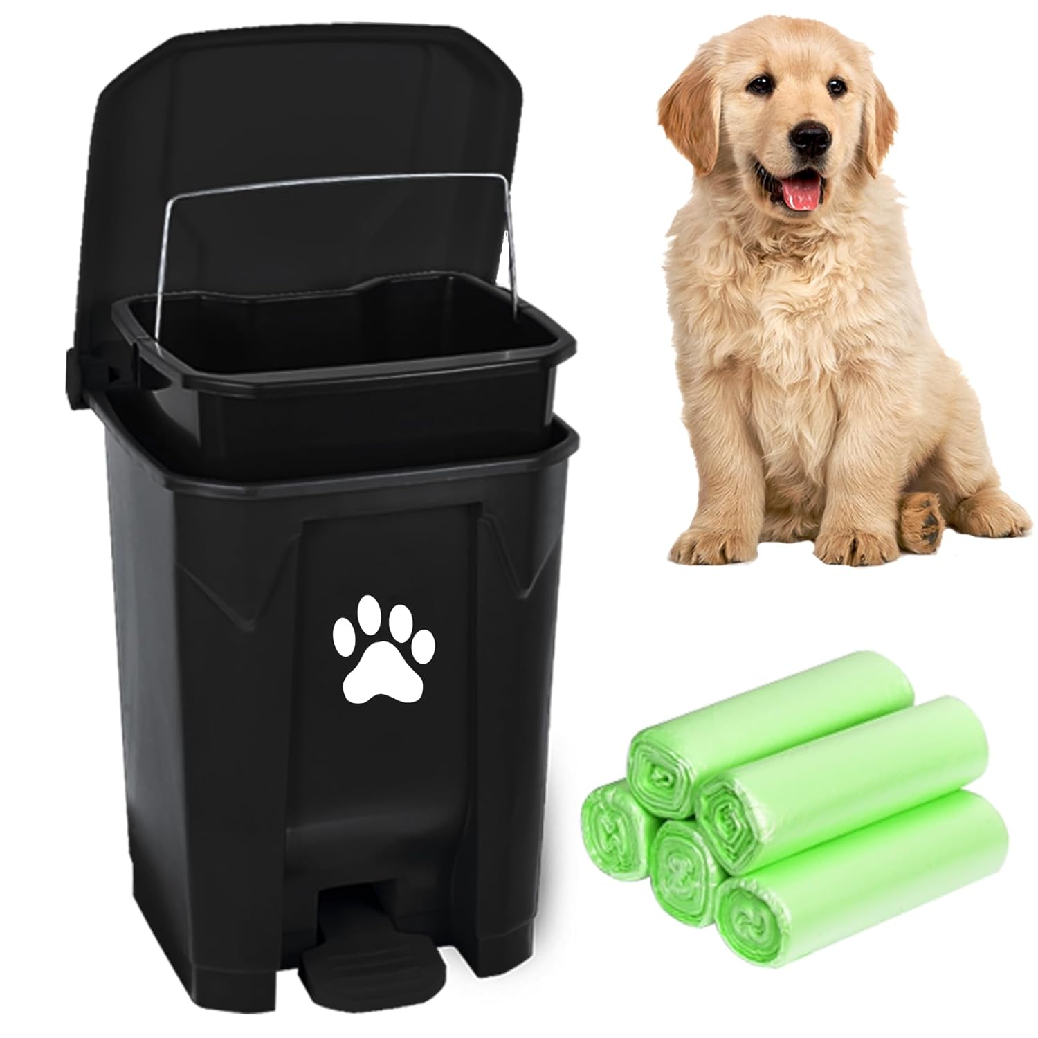 Outdoor Dog Poop Trash Can, Dog Waste Trash Can for Backyard Garden Home with Lid, Removable Inner