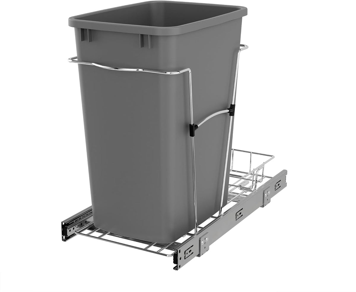 Rev-A-Shelf Pullout Trash Can for Kitchen Cabinets 35 Qt Garbage Waste Recycling Bin w/ Full