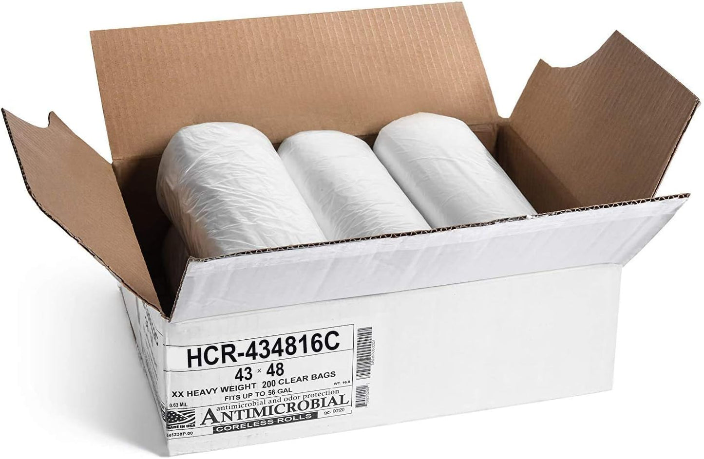 Aluf Plastics High Density Trash Bags, 56 Gallon, 200 Count, 16 Micron (eq), 43" x 48", Clear, for