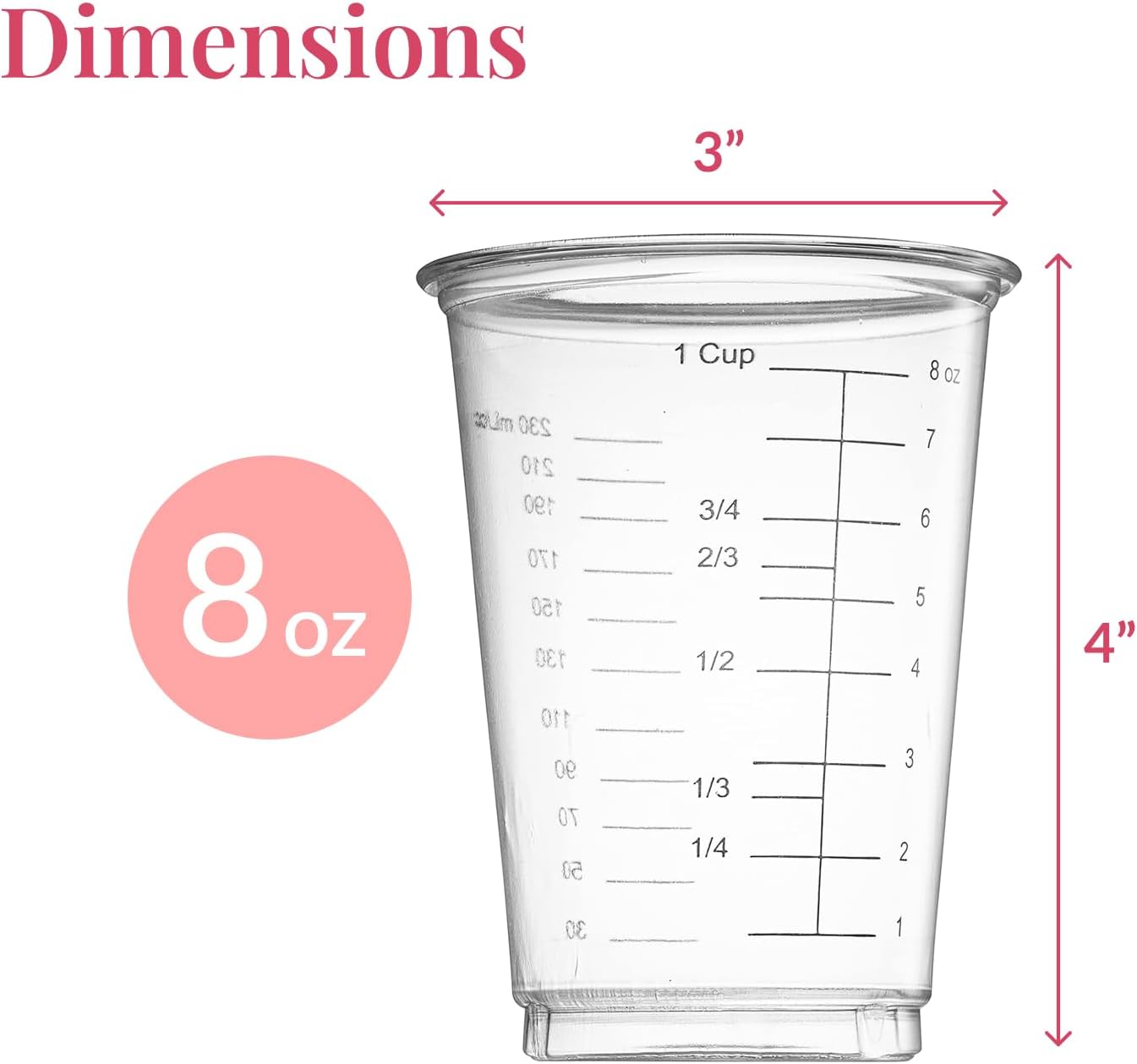 Prestee 50 Disposable Measuring Cups 8 oz - Plastic Paint Measuring Cups and Disposable Mixing Cups
