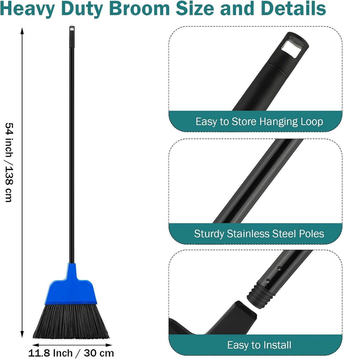 8 Pcs Outdoor Broom for Floor Cleaning 54 Inch Commercial Heavy Duty Broom Long Handle Kitchen
