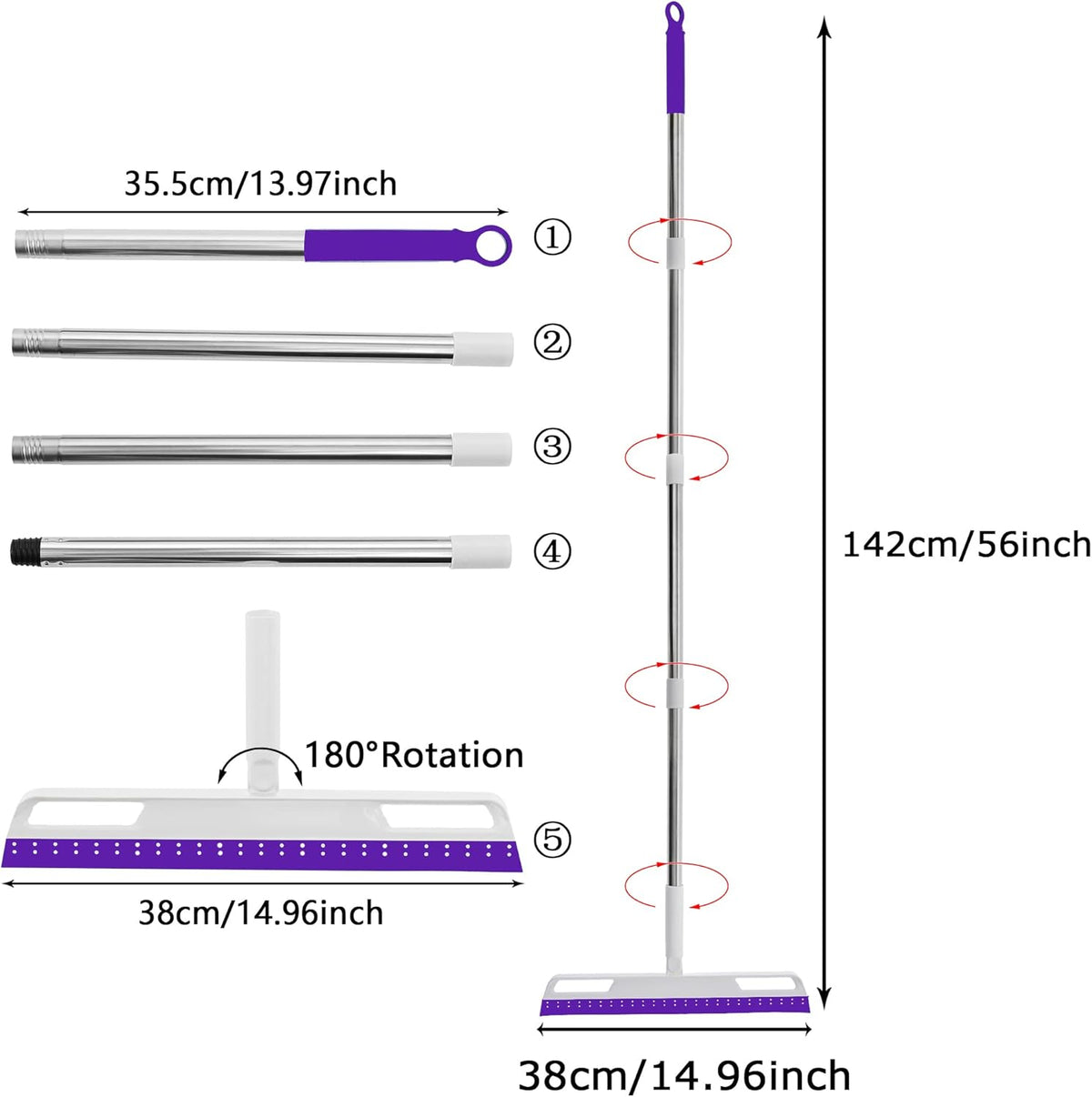 Magic Broom Multifunction Silicone Floor Squeegee, Air Broom for Floor with 56" Long Handle, 4-in-1