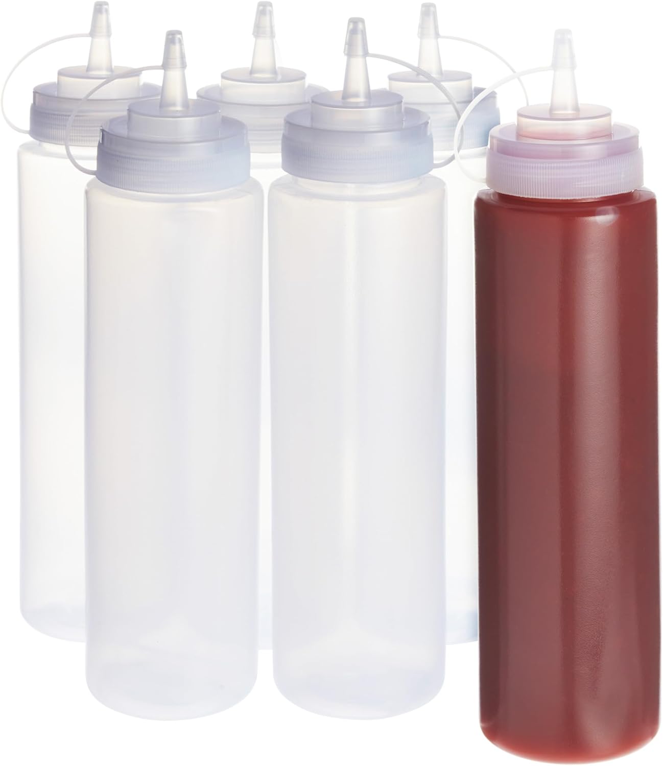 Stockroom Plus Condiment Squeeze Bottles - 24 oz, Clear, 6-Pack - Plastic Squeeze Bottle Set for