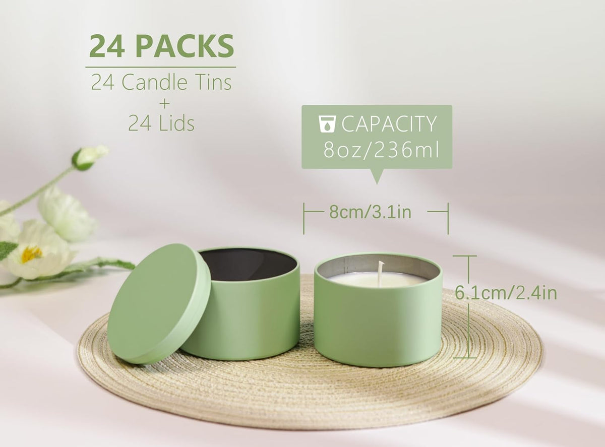 Aroparc Candle Tins 8oz with Lids, 24 Pack Seamless Bulk Candle Containers for Candle Making