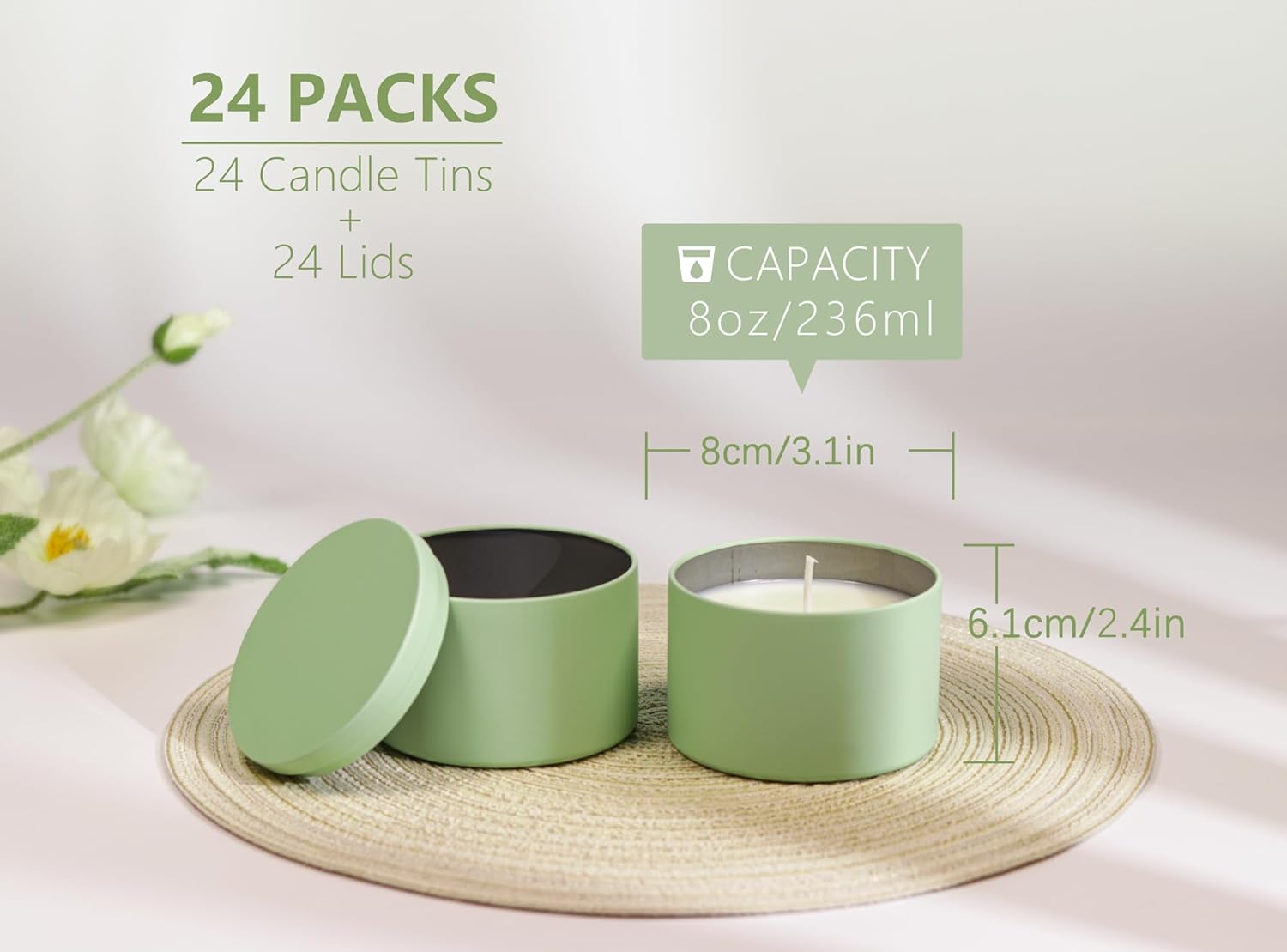 Aroparc Candle Tins 8oz with Lids, 24 Pack Seamless Bulk Candle Containers for Candle Making