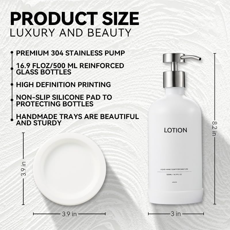 Glass Soap Dispenser Set by Janxin,Bathroom Soap Dispenser Set with Ceramic Tray,Luxury Bathroom