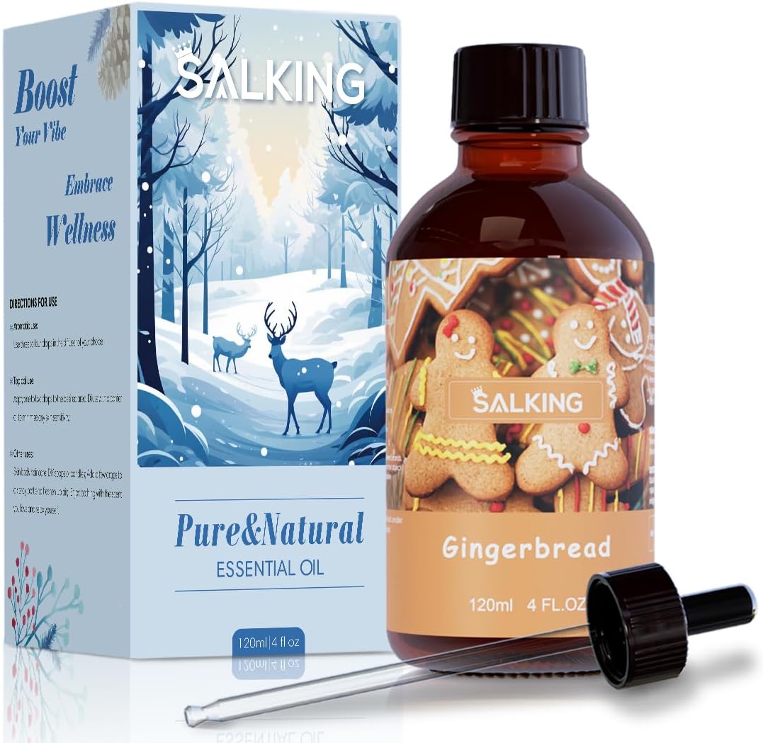 SALKING Gingerbread Fragrance Oil, 120ml (4 Fl Oz) Premium Essential Oils for Diffuser, Candle