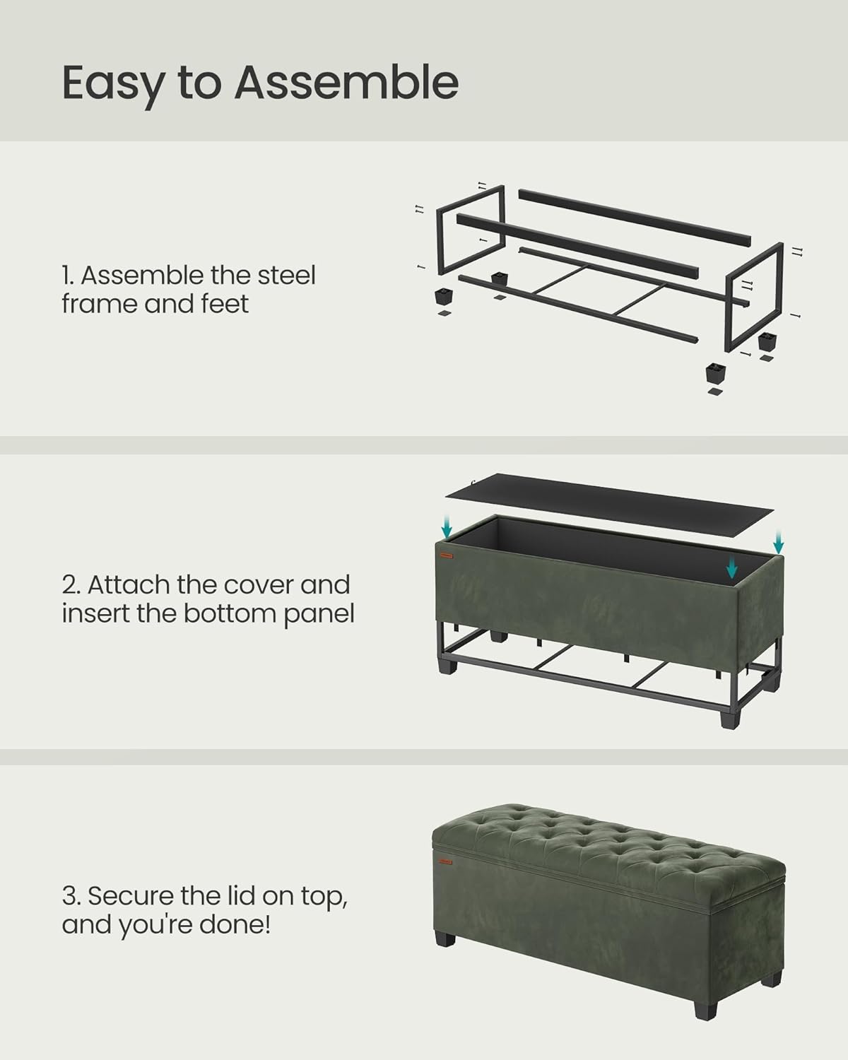 SONGMICS Velvet Storage Ottoman Bench, Foot Rest with Legs, 15.7 x 43 x 15.7 Inches, End of Bed