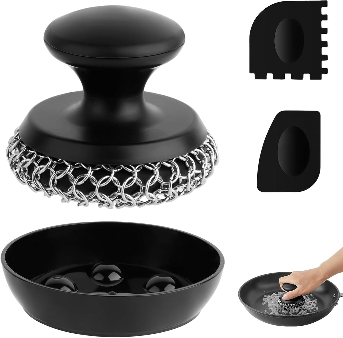 Cast Iron Scrubber Cleaner, Chainmail Scrubber for Cast Iron Pan Skillet, Dish Scouring Pad