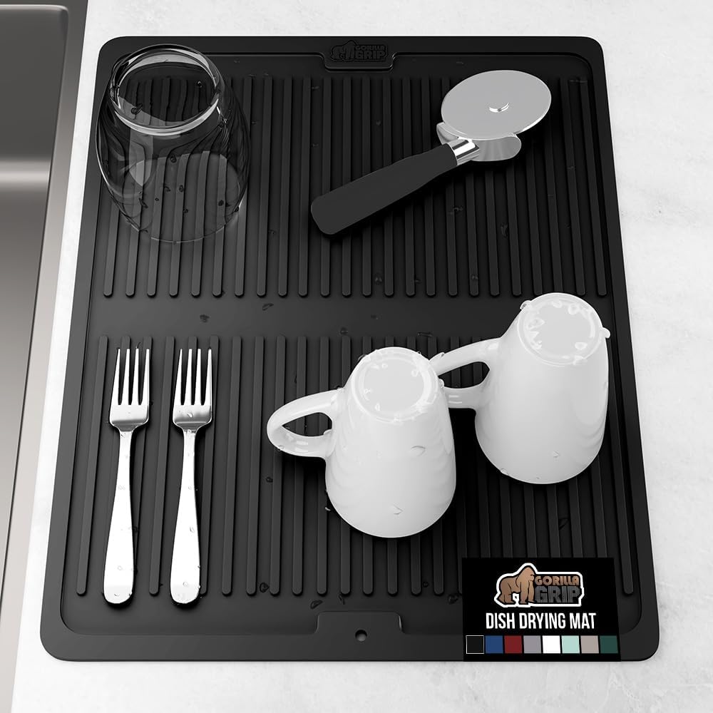 GORILLA GRIP 100% BPA-Free Patented Silicone Dish Drying Mat for Kitchen Counter, 18x16 Inch, Water