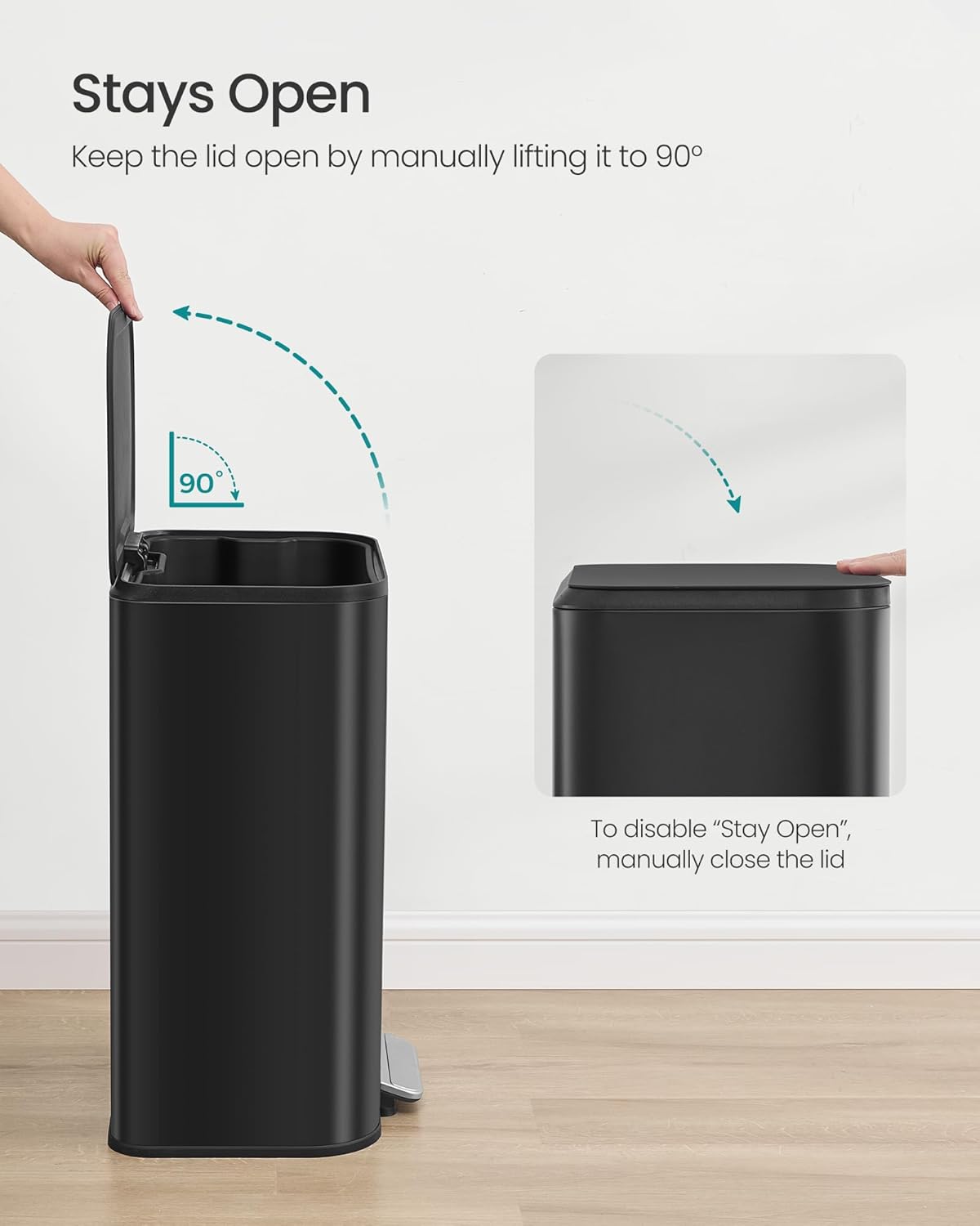 SONGMICS Kitchen Trash Can, 13-Gallon (50 L) Garbage Can with Lid, Stainless Steel, Soft Close and