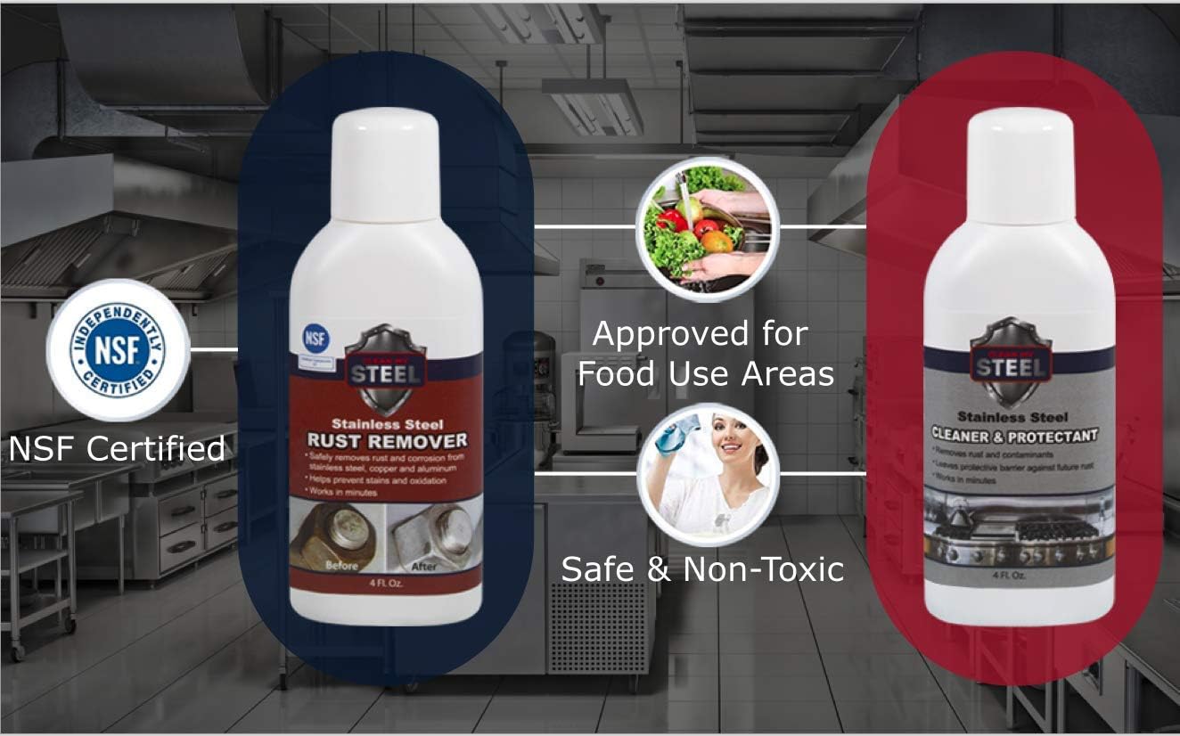 CLEAN MY STEEL Stainless Steel Rust Stain Remover, Protector & Cleaner Kit, Concentrated Formula