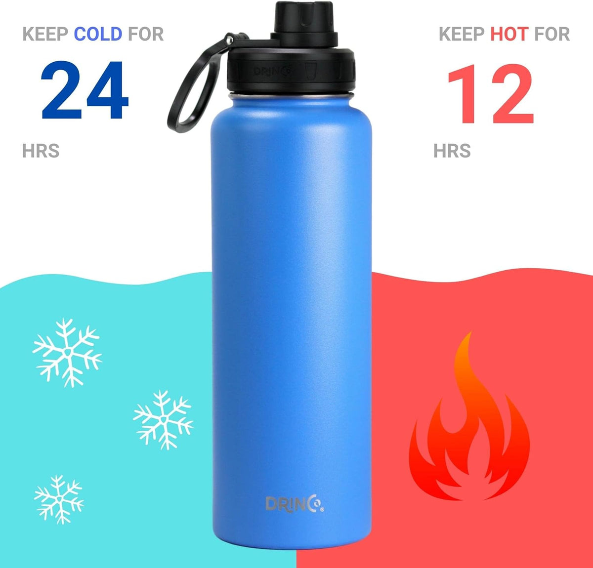 DRINCO Stainless Steel Water Bottle Spout Lid Vacuum Insulated Double Wall Water Bottle Wide Mouth