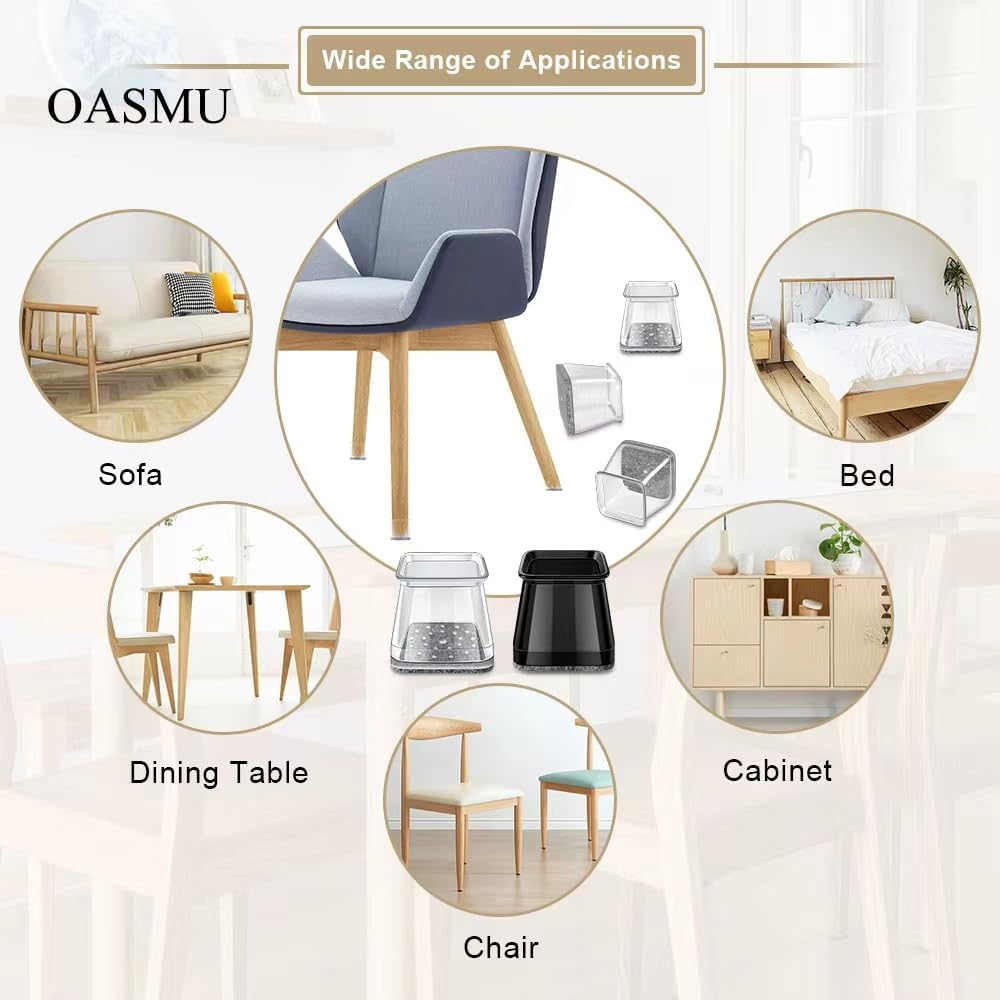 32 Pcs Chair Leg Protectors for Hardwood Floors, OASMU Silicone Felt Furniture Pads for Scratch and