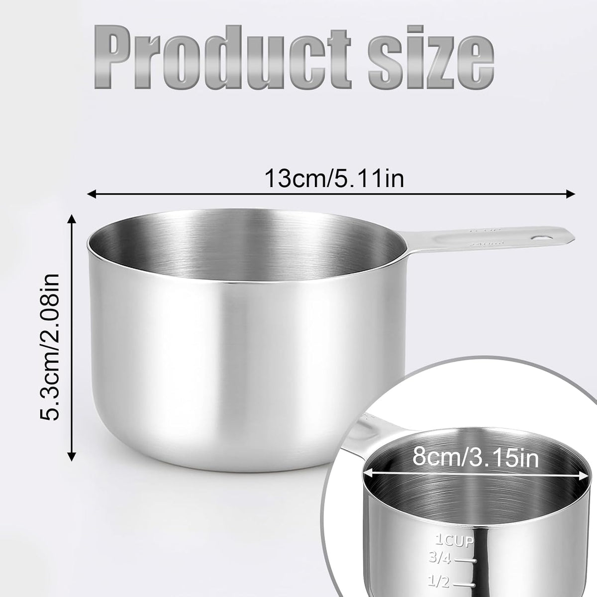 Stainless Steel Measuring Cup, 1 Cup Rice Measuring Cups (8 oz | 240 ml), Single Measure Cups