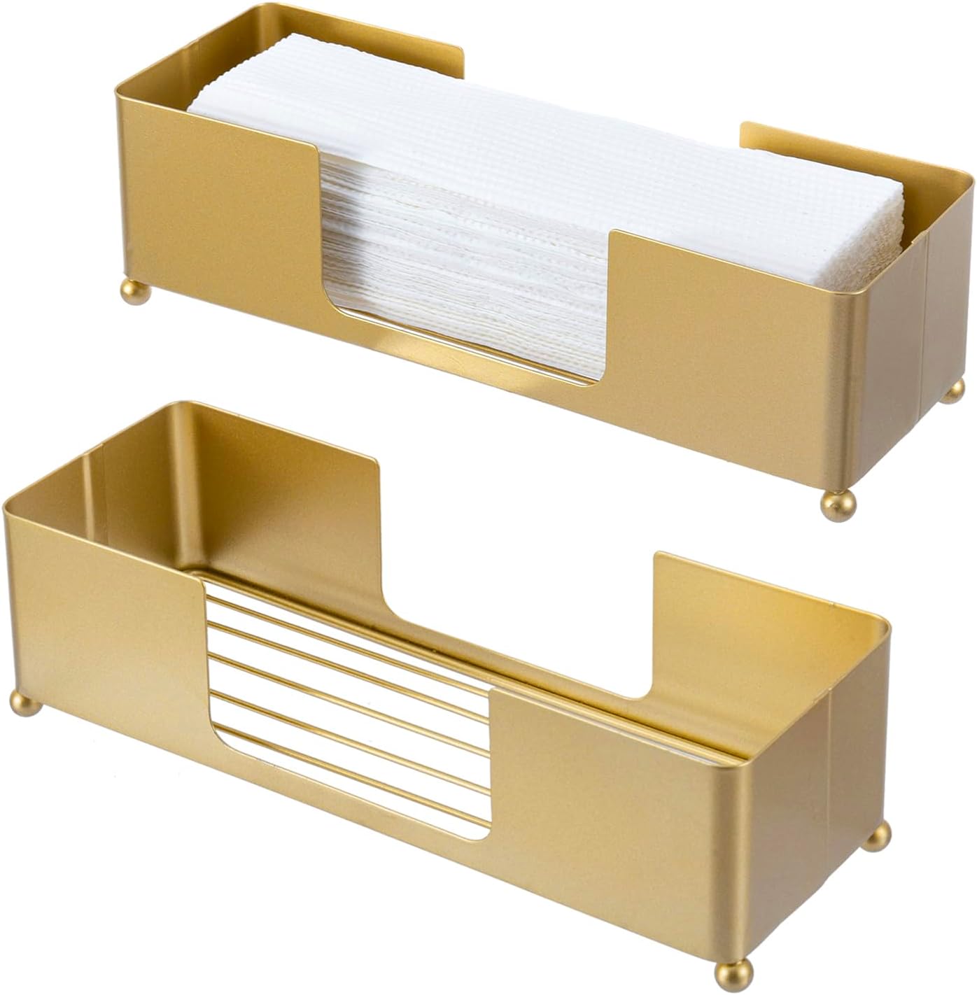 MyGift Modern Brass Tone Metal Tabletop Folded Hand Towel Holder, Commercial Countertop Tissue