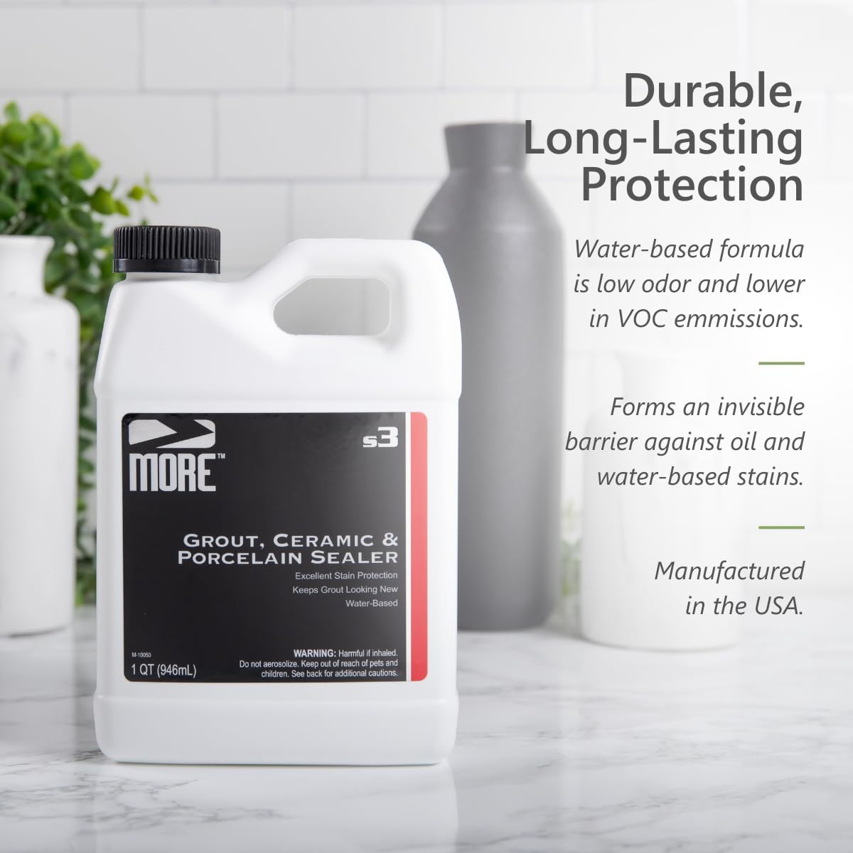 MORE Grout, Ceramic & Porcelain Tile Sealer - Water-Based Grout Sealer - Stain, Tile & Grout