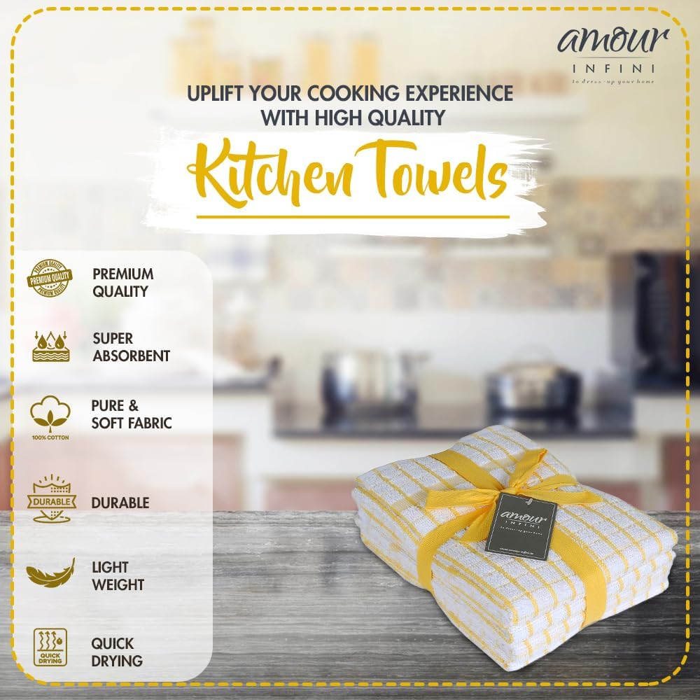 AMOUR INFINI Kitchen Towels Set of 4 - Highly Absorbent, Super Soft Terry Cotton 20x28 Inch Dish
