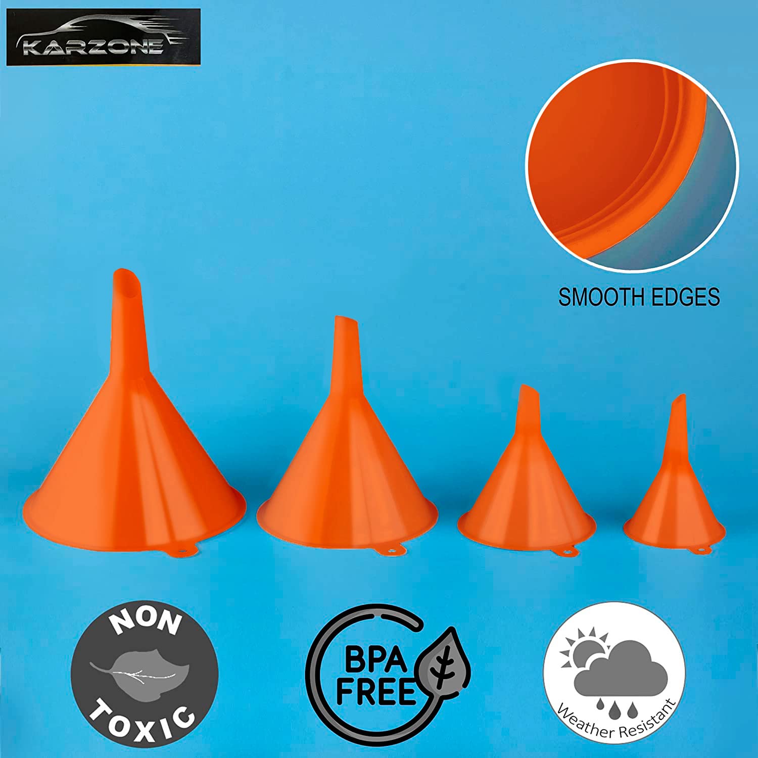 Oil Funnel Set (Orange, 4-Pack) – Plastic Funnels for Automotive Use – Funnels for Kitchen Use