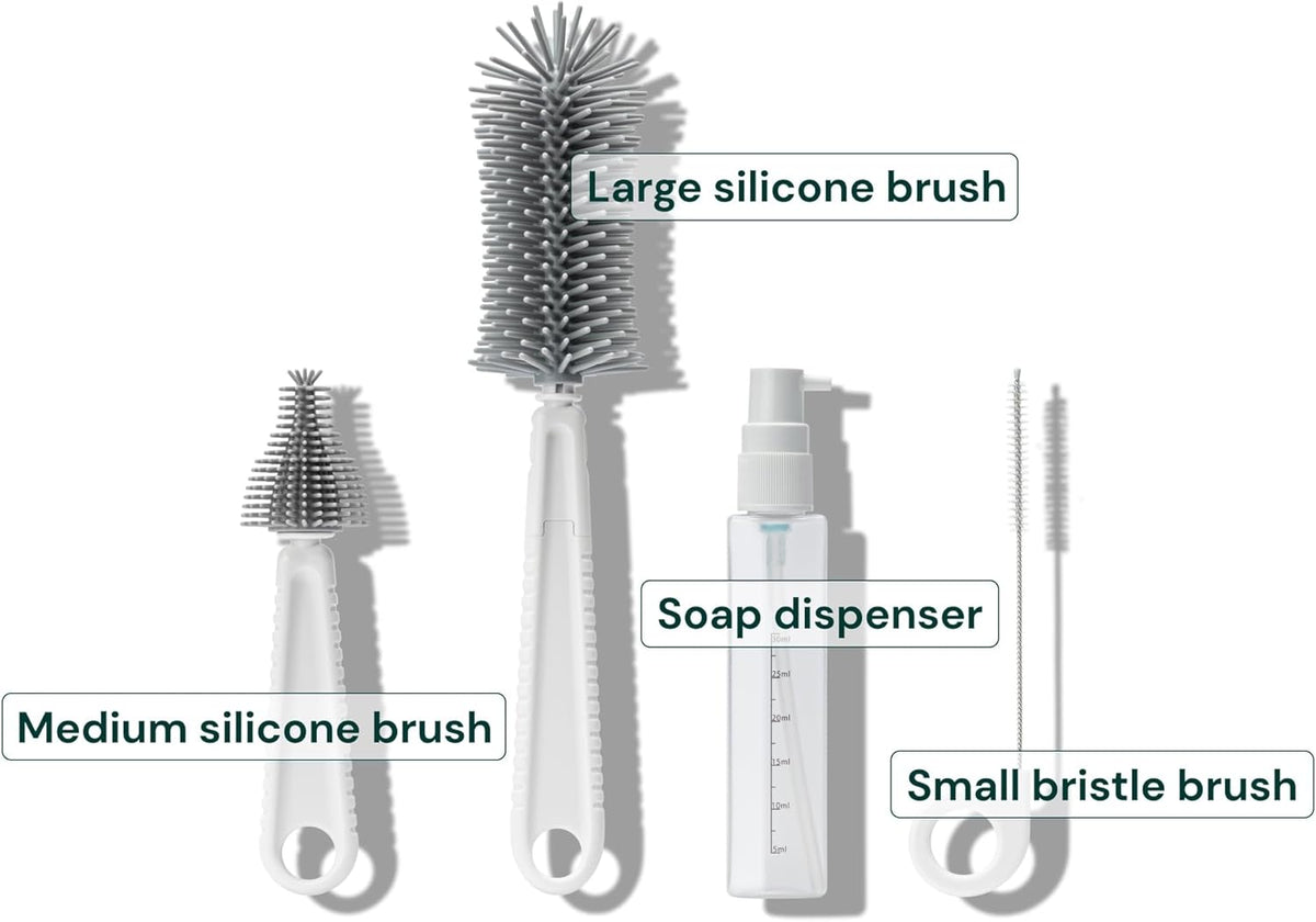 Willow Travel Cleaning Kit & Drying Rack - 5-Pack Cleaning Rack and Brushes for Breast Pump Parts