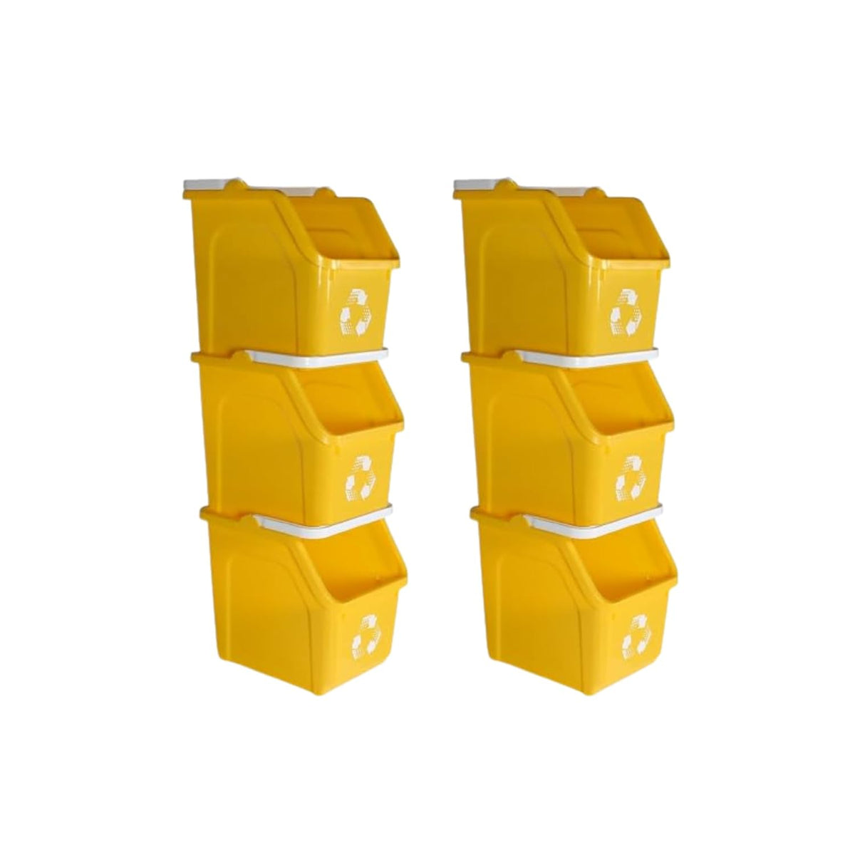 Multi Recycling Bin System with Three Stacking 6 Gallon Bins with Carrying Handles, Stackable and