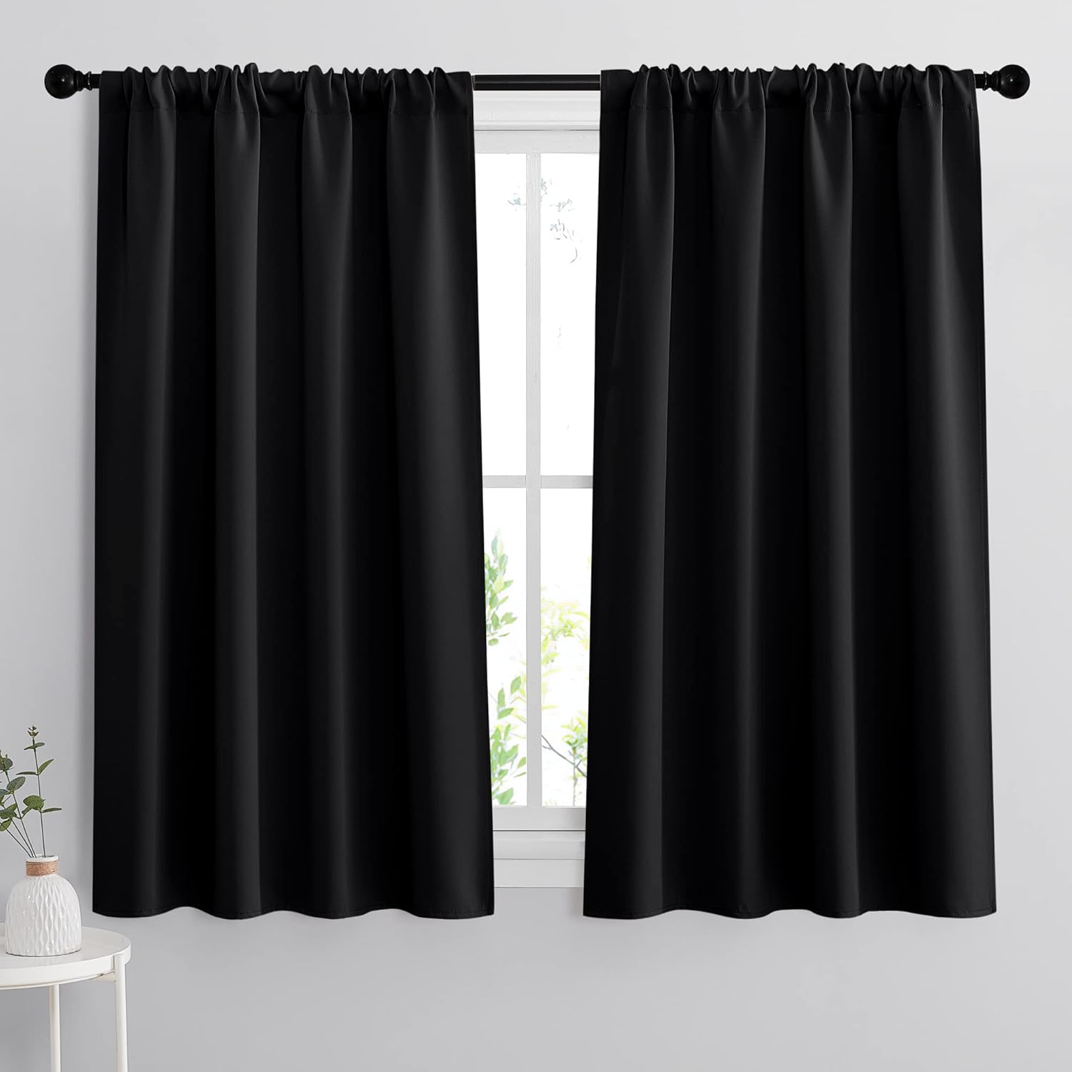 RYB HOME Black Curtain Panels for Nursery Soft Solid Energy Saving Drapes Window Treatments