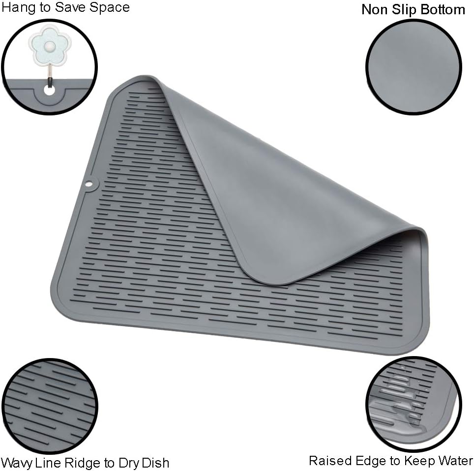 ZLR 2 Pcs Silicone Dish Drying Mats for Kitchen Counter, Eco-Friendly Fast Dry Dish Mat, Easy Clean
