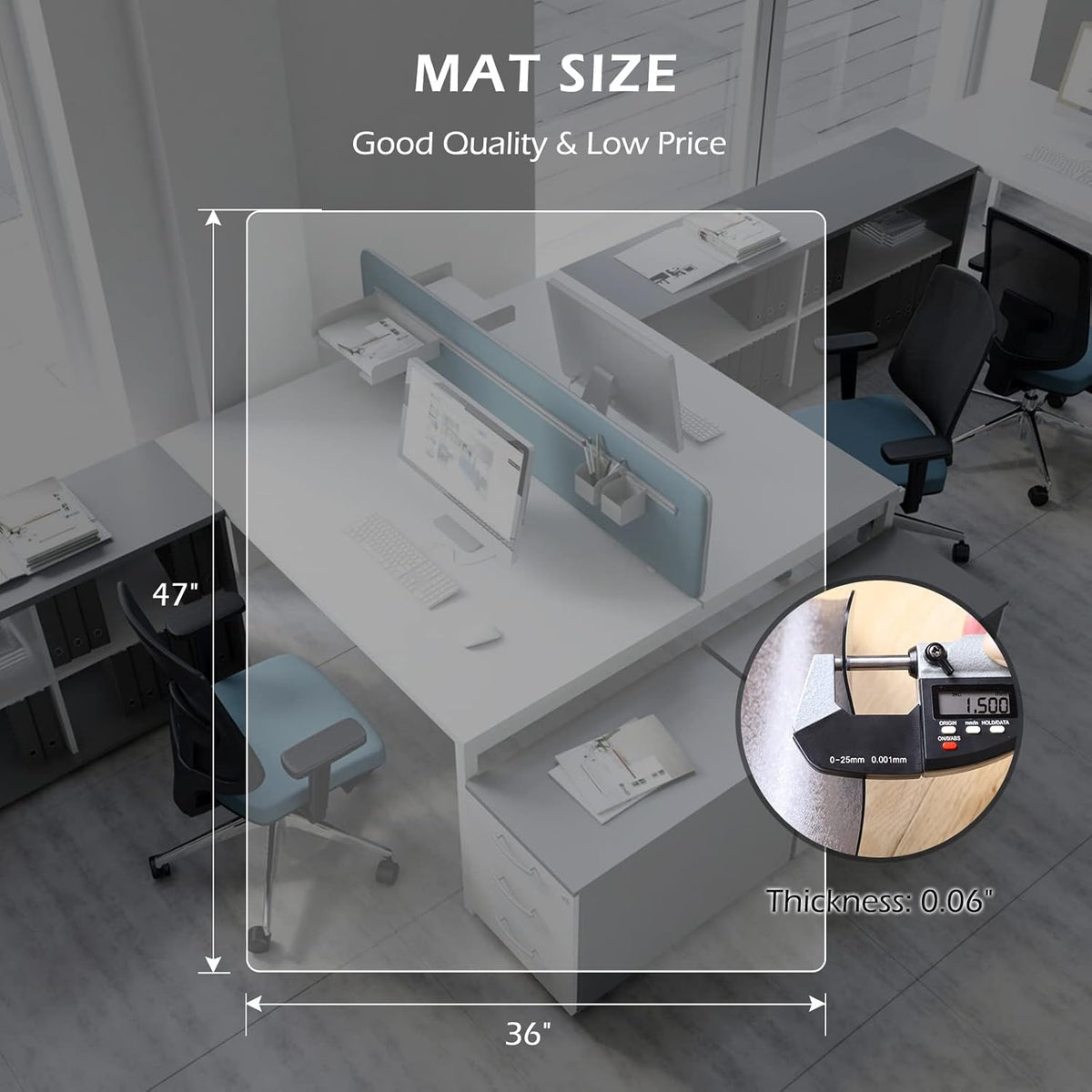 SALLOUS Clear Chair Mat, 47"x36" Office Chair Mat for Hard Floors, Vinyl Desk Chair Mat Protector