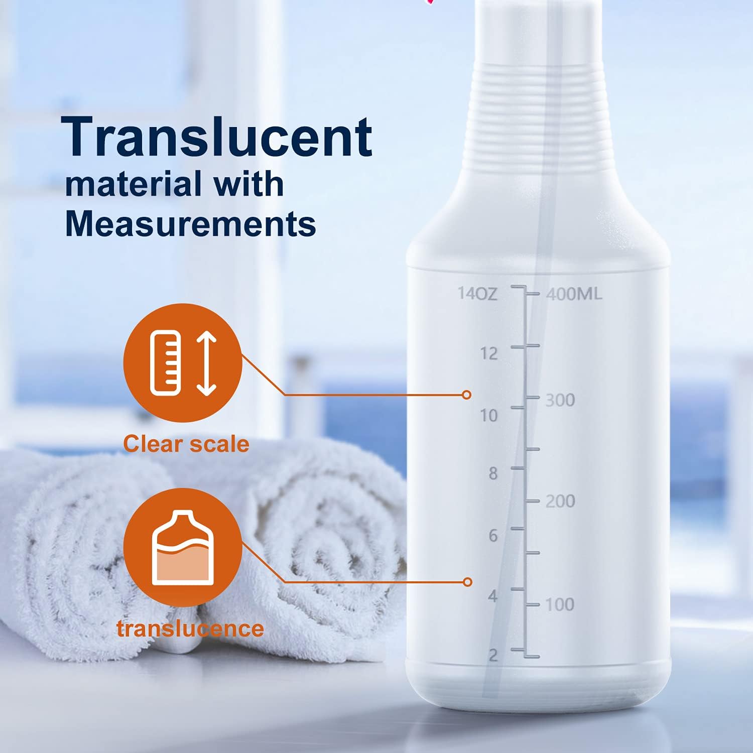 Veco Spray Bottle (5 Pack,16 Oz) with Measurements and Adjustable Nozzle(Mist & Stream Mode), HDPE
