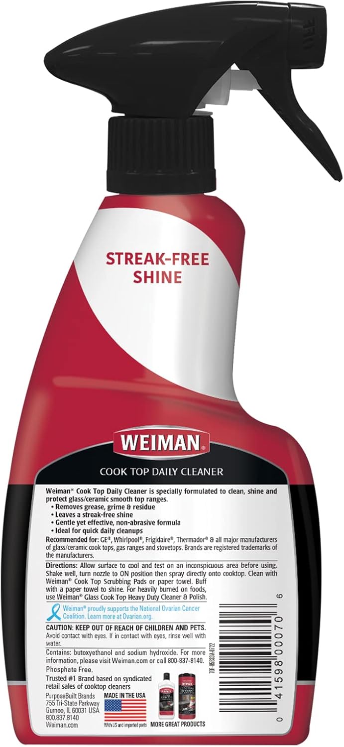 Weiman Glass Cooktop Cleaner & Polish For Daily Use on Ceramic, Induction Stove Top, Removes Grease