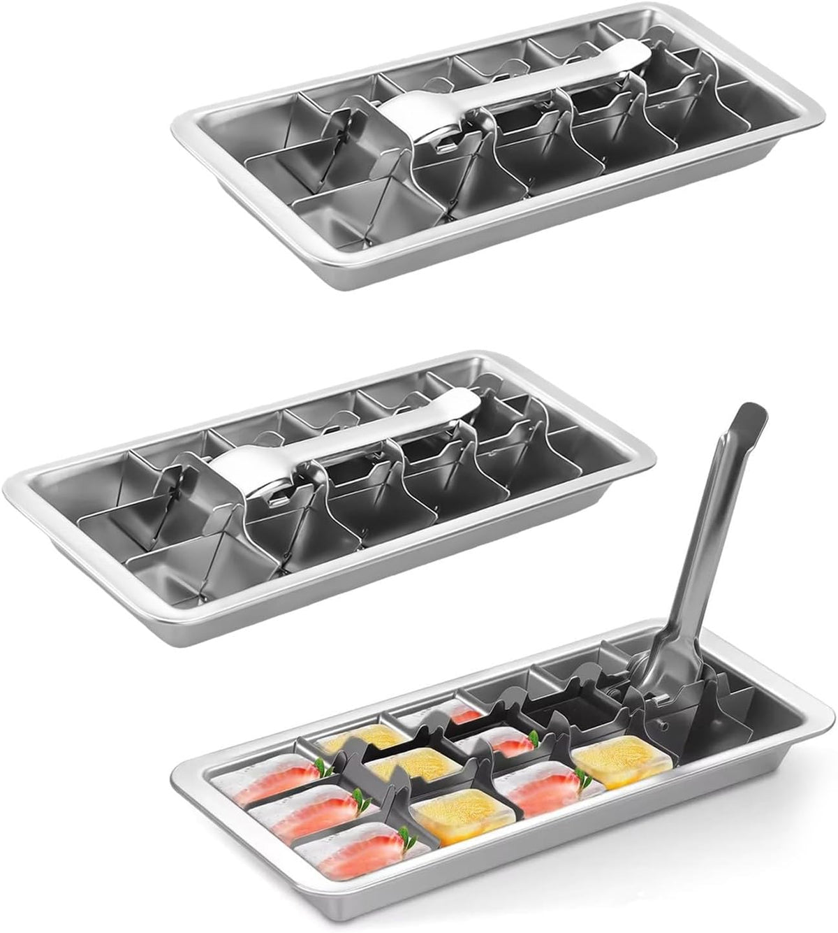3 Pack 18-Slot Ice Cube Trays Stainless Steel - Professional Heavy Duty Metal Icecube Mold