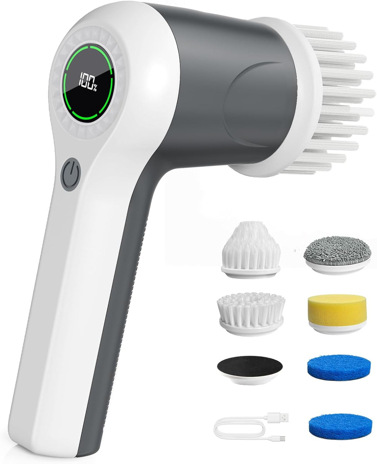 Electric Spin Scrubber, Cordless Shower Scrubber with Battery Level Display, 2 Speeds Electric