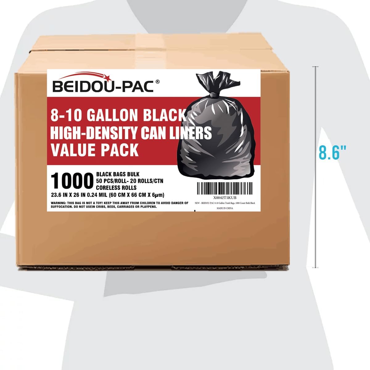 8-10 Gallon Trash Bags, 1000 Count Bulk Value Pack, Black Garbage bags, Multi-purpose Trash Can Bin