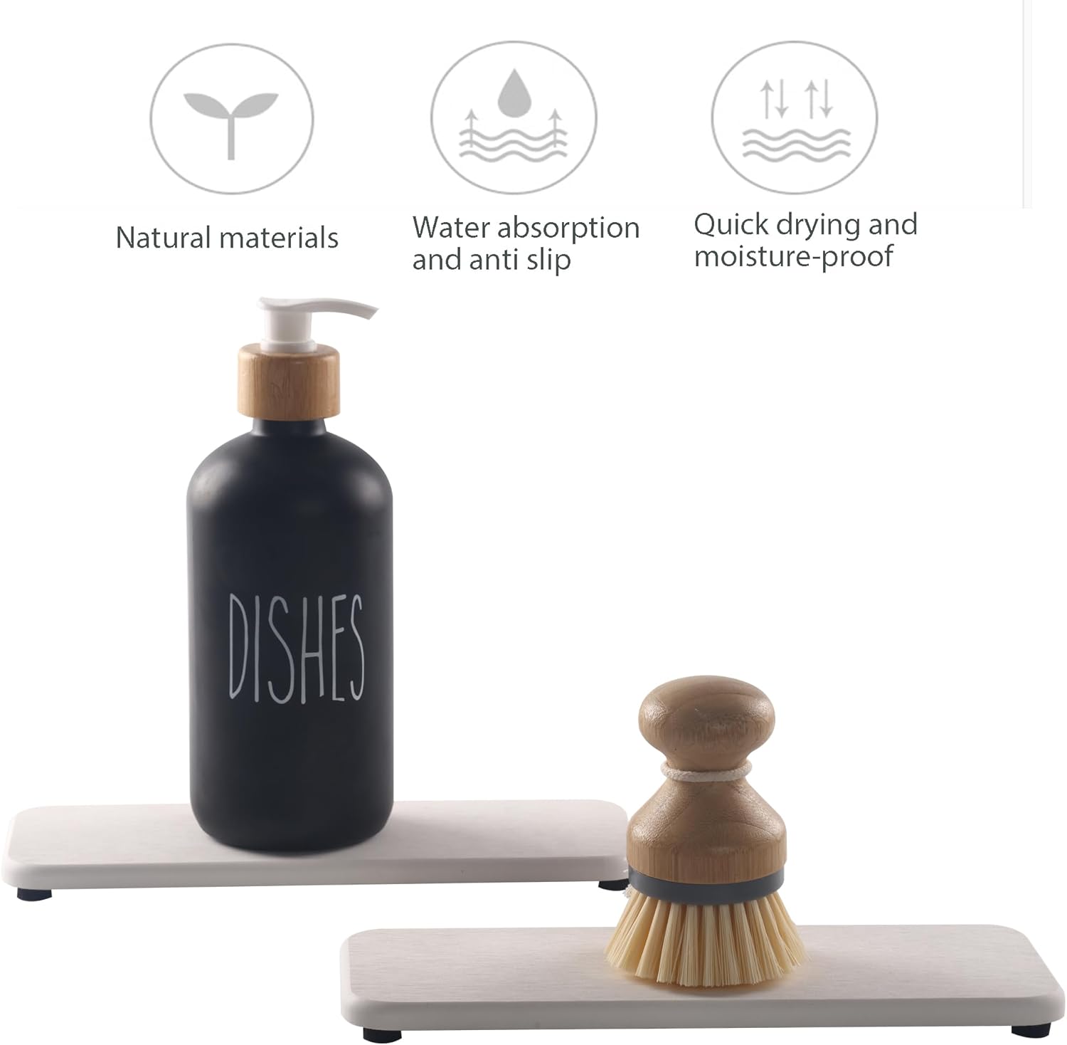 2 Pcs Water Absorbing Stone Trays, Kitchen/Bathroom Sink Soap Dish, Diatomite Tray Used for Hand