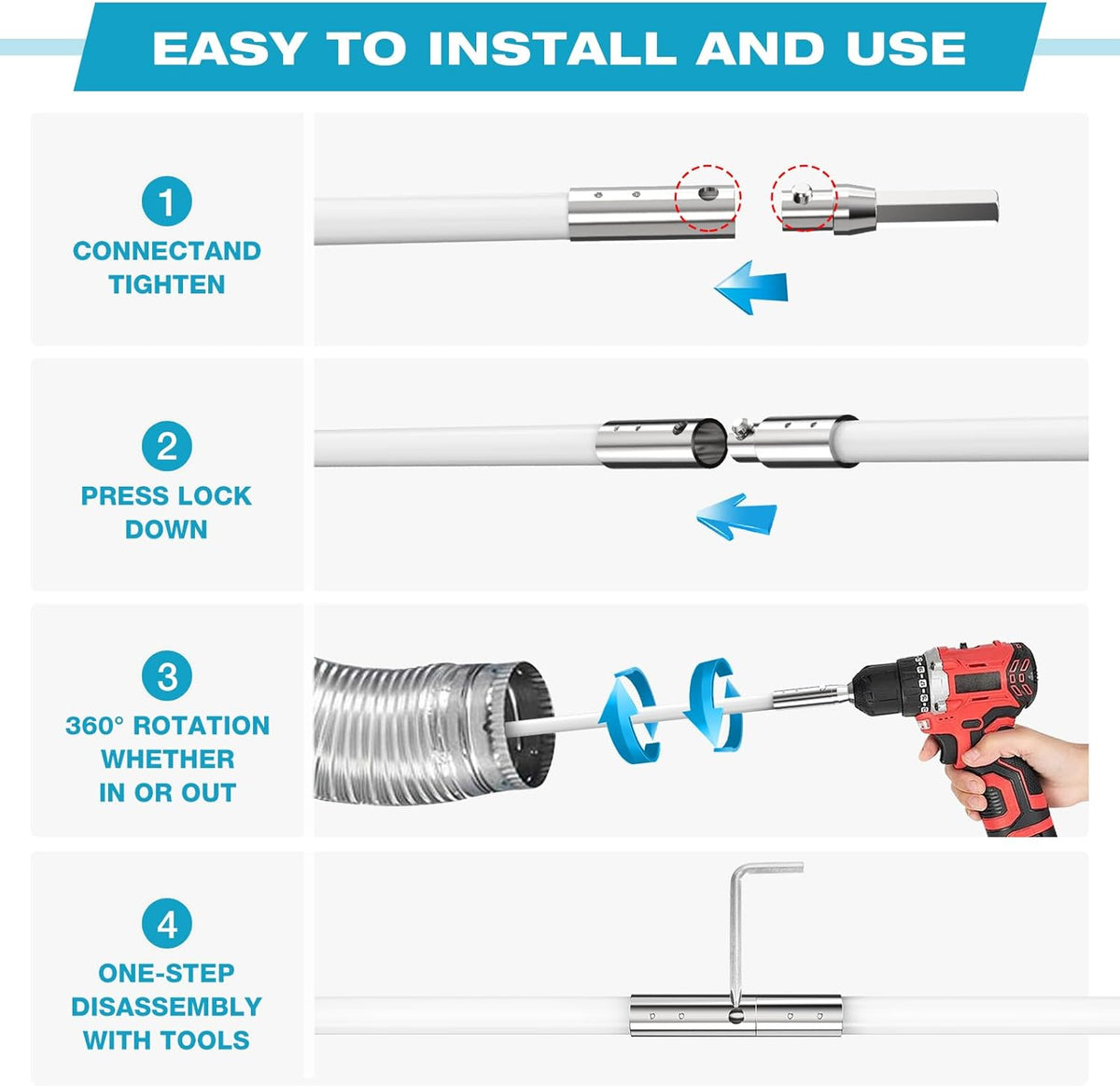 Sealegend 50 Feet Dryer Vent Cleaner Kit/Lint Remover/Fireplace Chimney Brushes/Upgraded Flexible