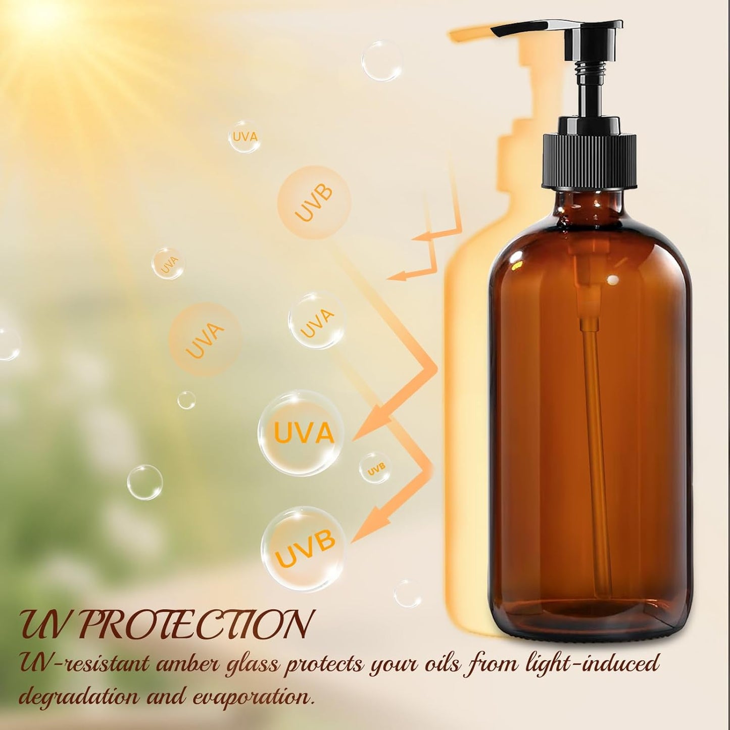 12 Pack Amber Glass Bottles 16oz with Pump Dispensers, Refillable Empty Pump Bottles for Bathroom