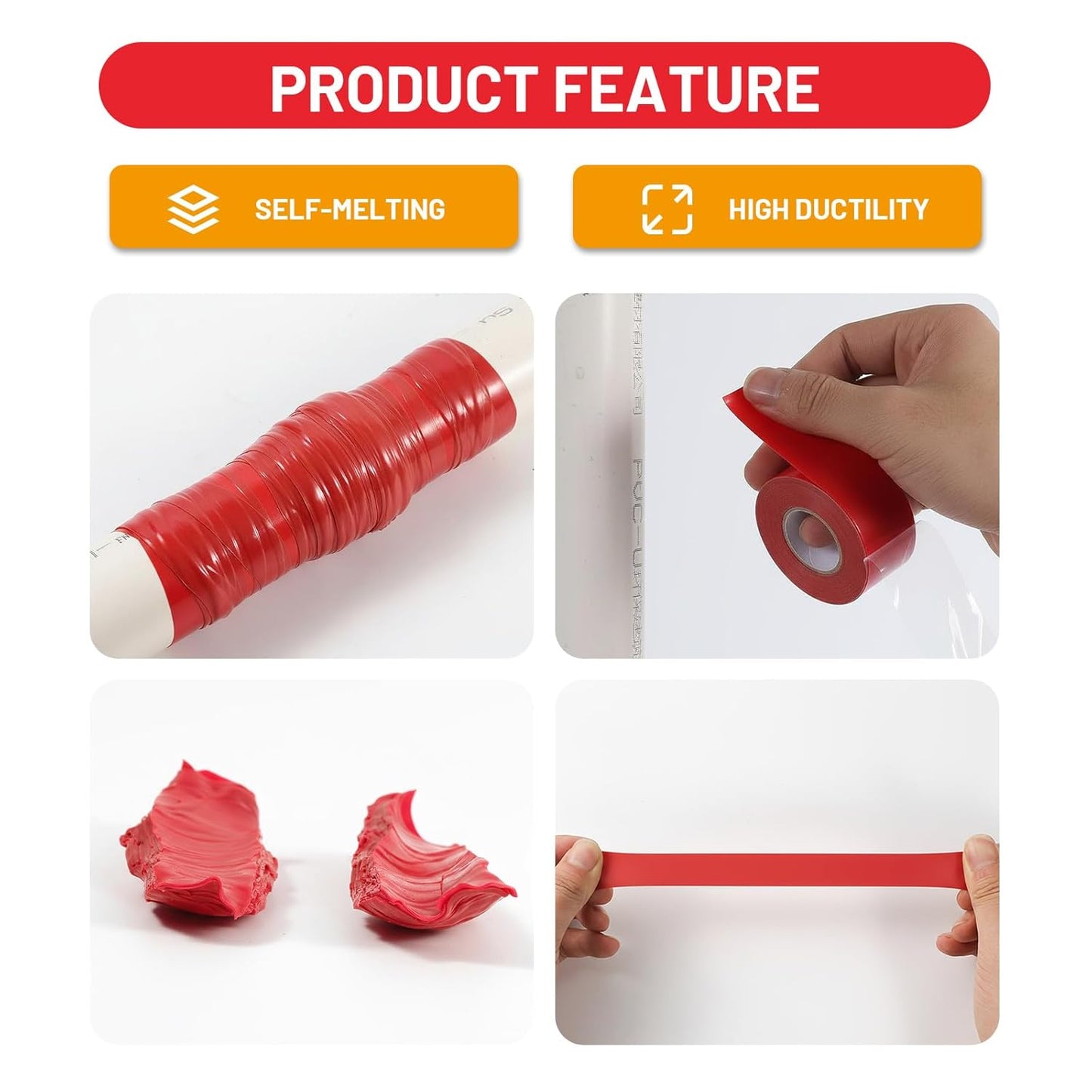 Self Fusing Silicone Tape 4 Rolls 1 in x 10' Red Waterproof Rescue Tape Rubber Leak Silicone