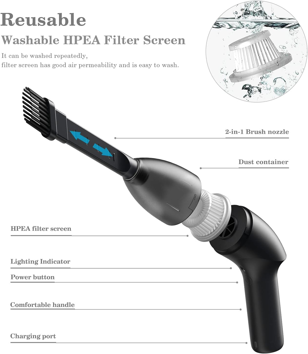 Mini Vacuum Cleaner-Rechargeable,Cordless,Desk Vacuum Cleaner for Dust,Hair,Crumbs,Car,Sewing