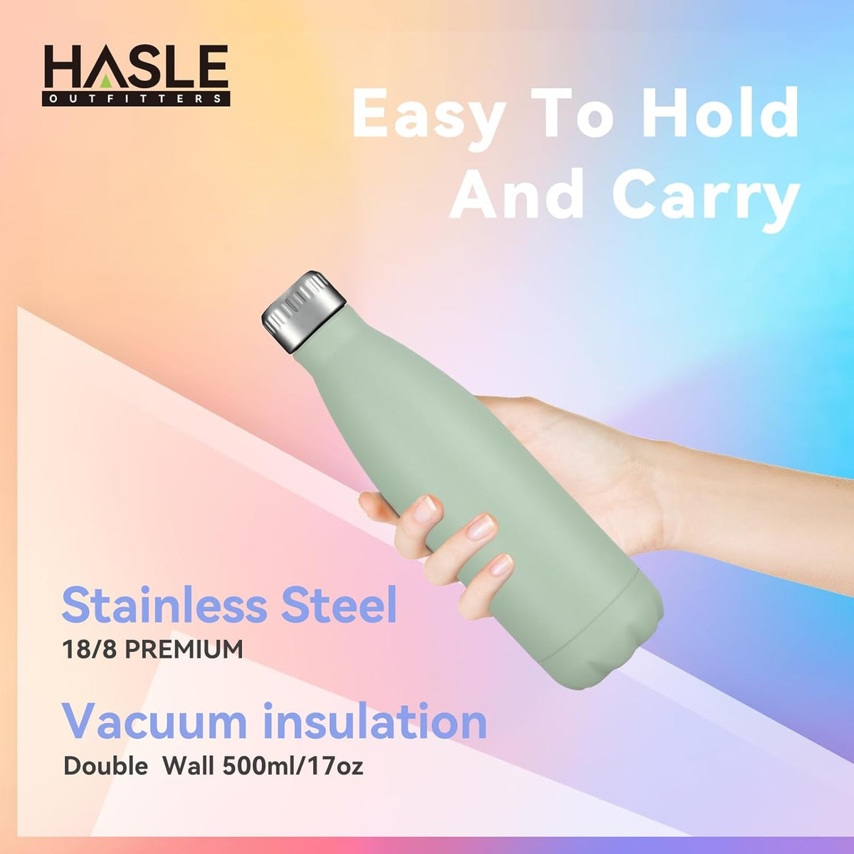HASLE OUTFITTERS 17oz Stainless Steel Water Bottles, Vacuum Insulated Water Bottles Double Walled