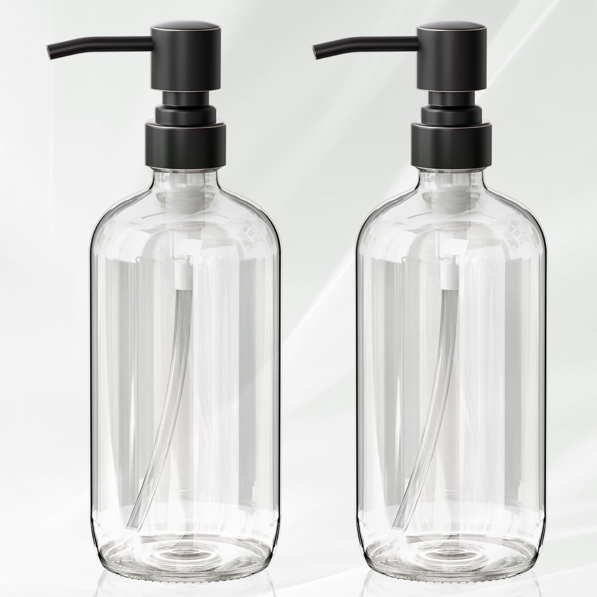 AmazerBath Glass Soap Dispenser, 2-Pack Clear Glass Soap Dispenser with Pump Bronze Rustproof, 17