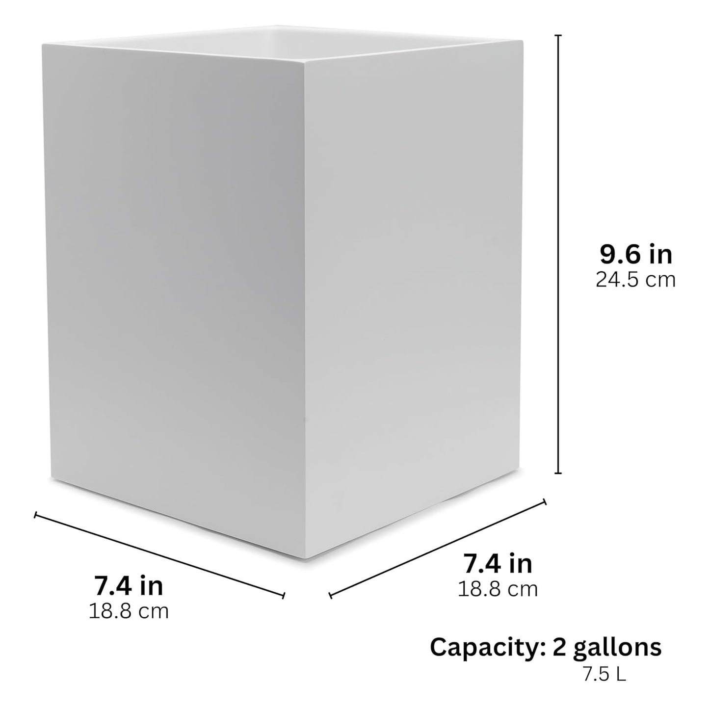 Matte White Square Small Trash Can, 2 Gallons / 7.5L Garbage Can, Waste Basket for Home, Bathrooms