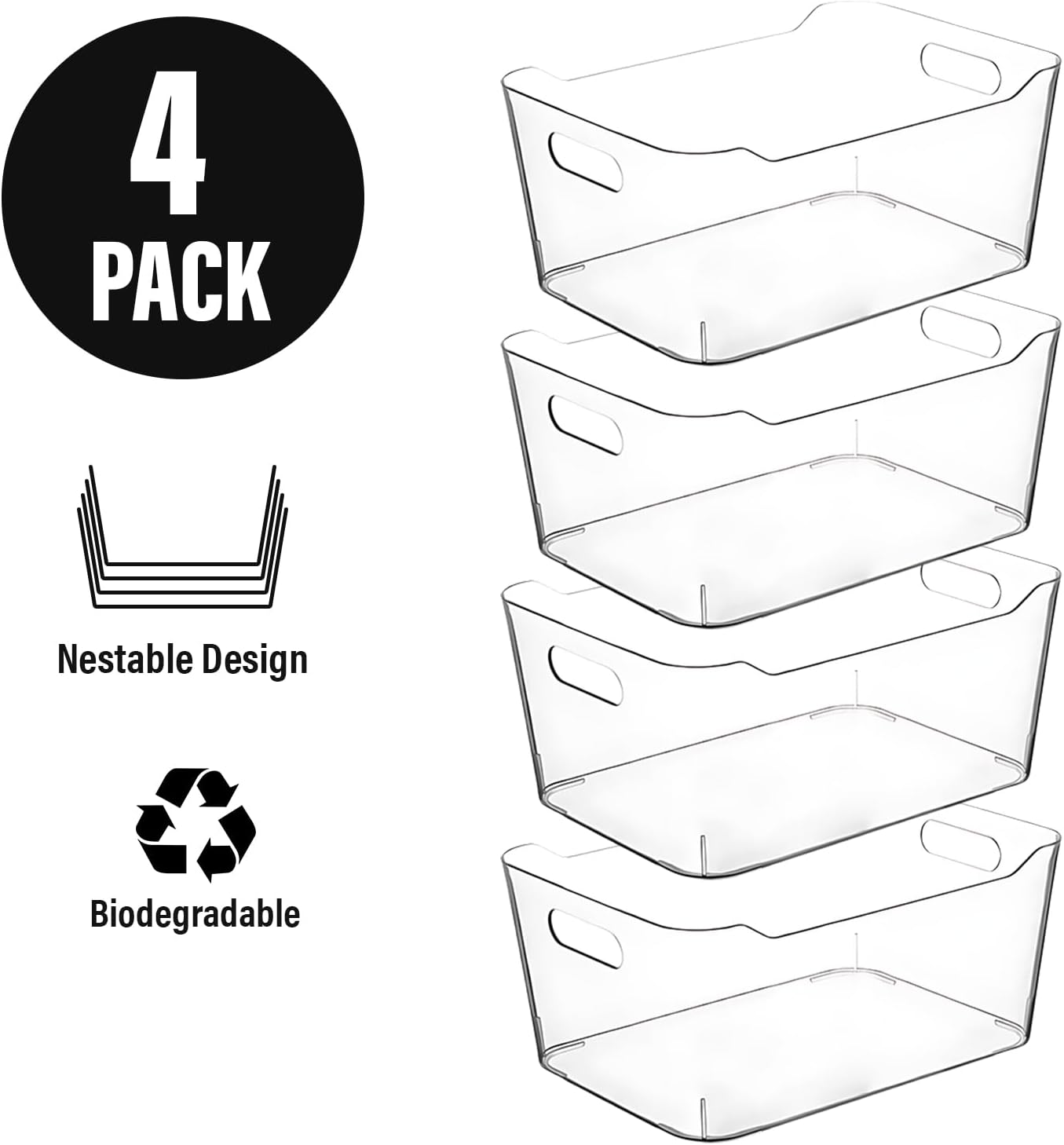 Small Clear Plastic Storage Bins, Perfect for Organization or Pantry and, Fridge Organizer, Cabinet