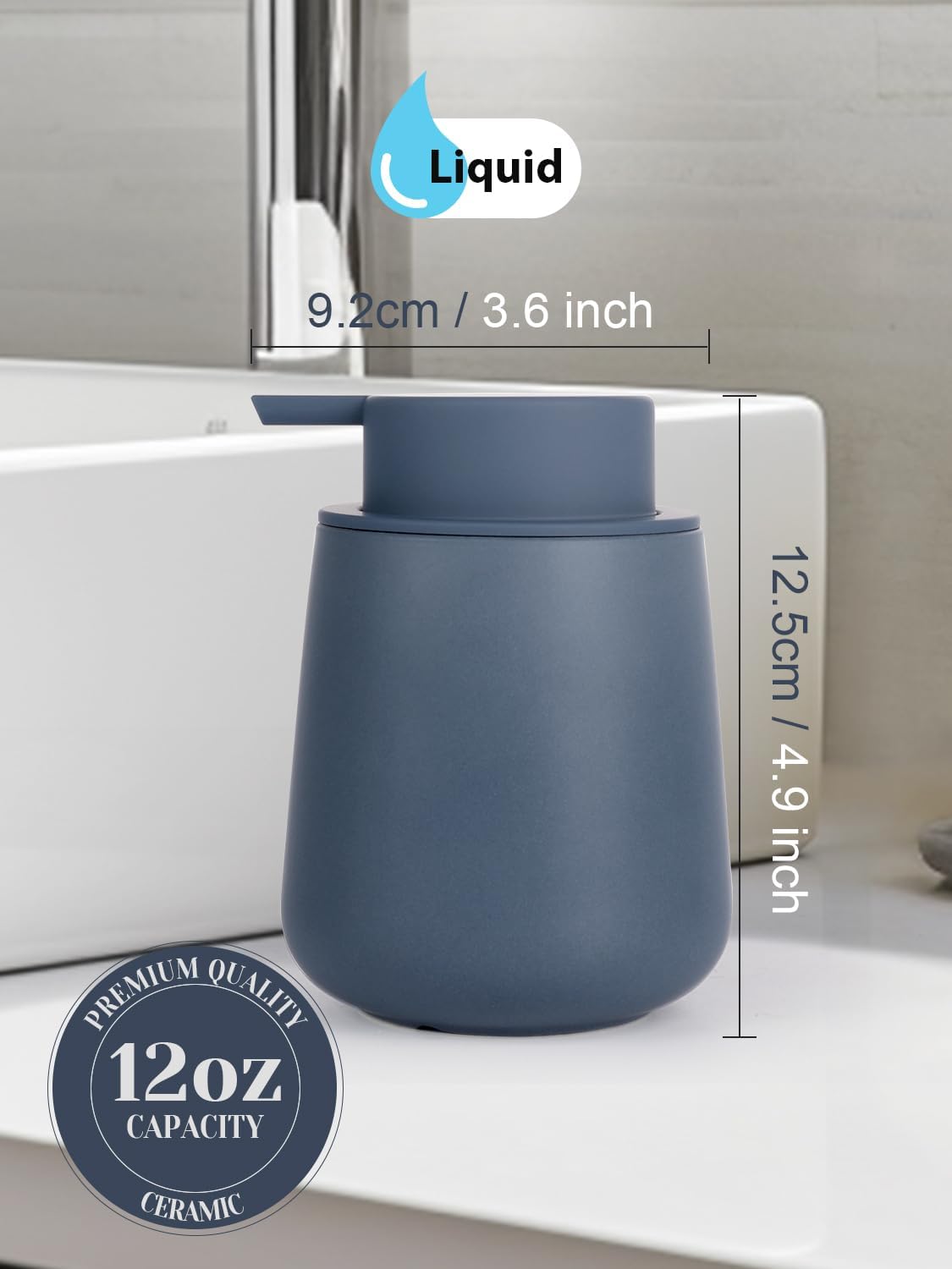 INGOFIN Ceramic Lotion Dispenser - 12oz Refillable Liquid Hand Soap Dispenser Bathroom, Modern Dish