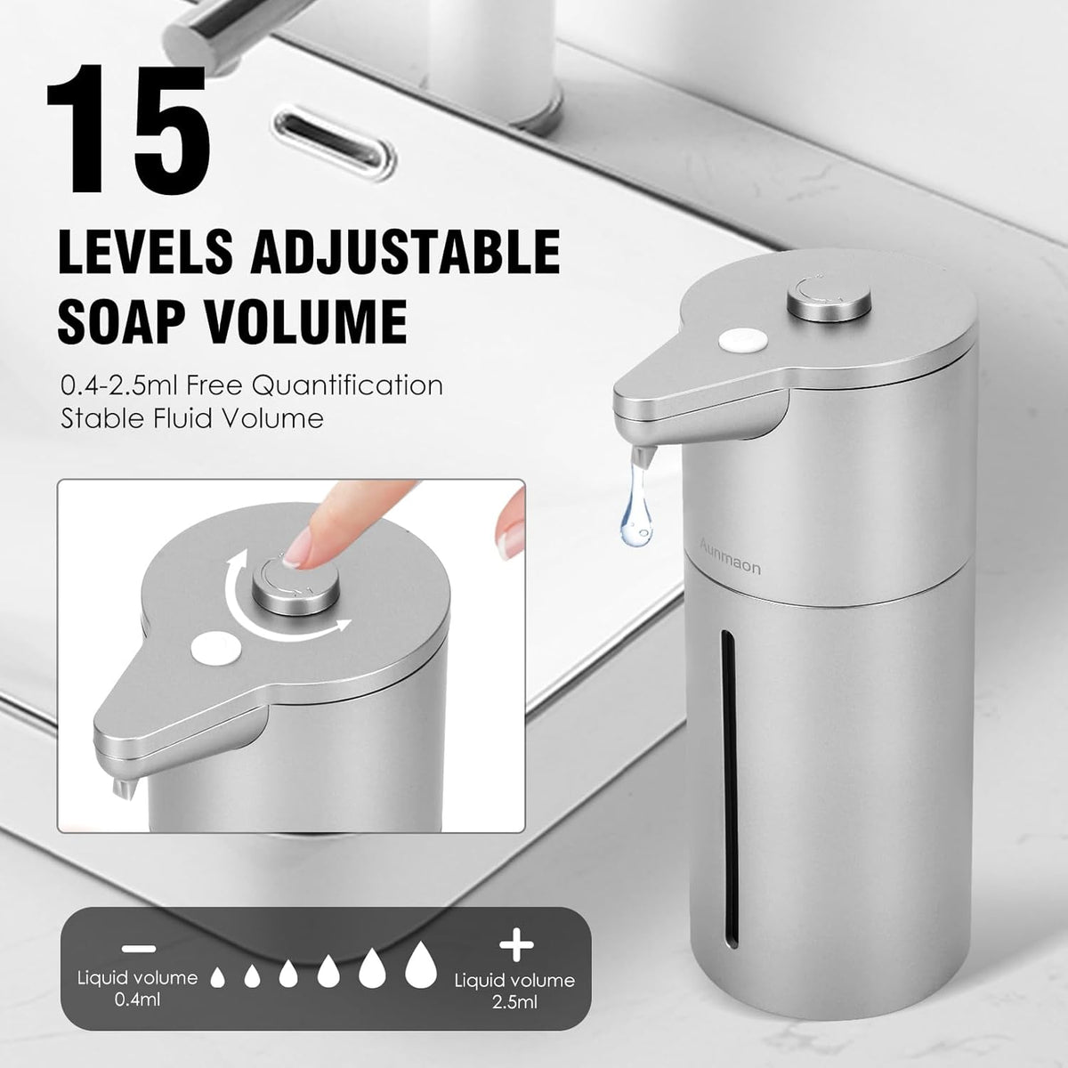 Aunmaon Automatic Soap Dispenser Touchless,Upgrade Adjustable Volume for Thick and Thin Liquid