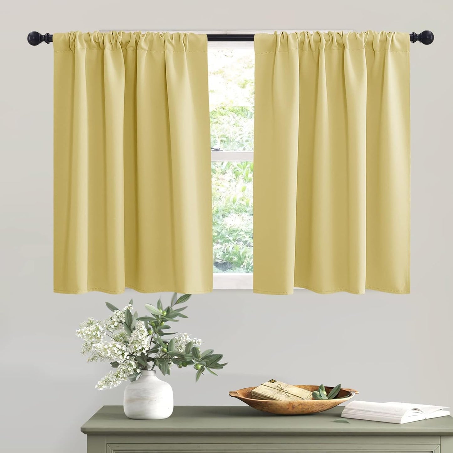 RYB HOME Bathroom Window Curtains - Blackout Curtains Small Window Short Drapes for Kitchen Bedroom