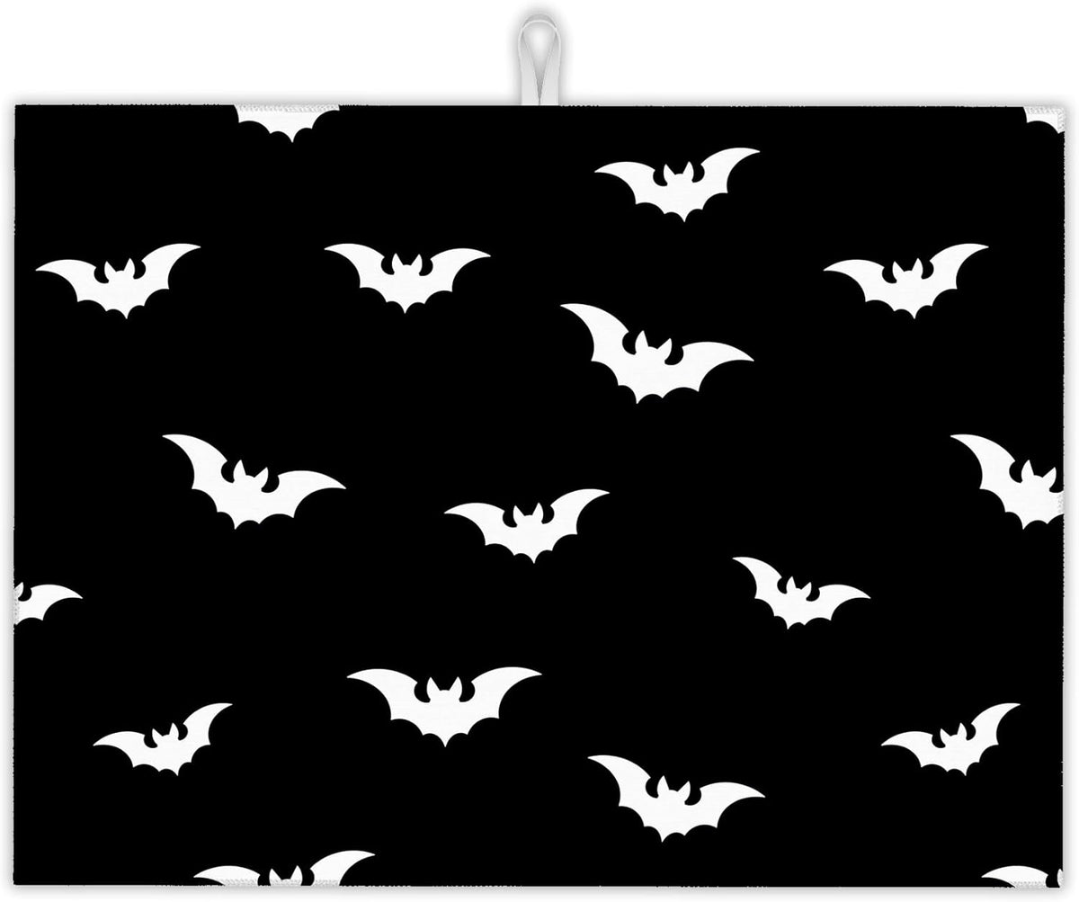 Halloween Black White Dish Drying Mats 18x24 Inch,Halloween Bats Dish Pad Drying Rack Mat for