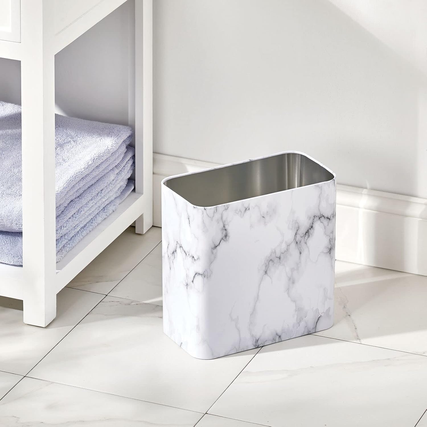 mDesign Metal Wastepaper Bin — Compact Rectangular Bathroom Bin — Rubbish Basket for Home and